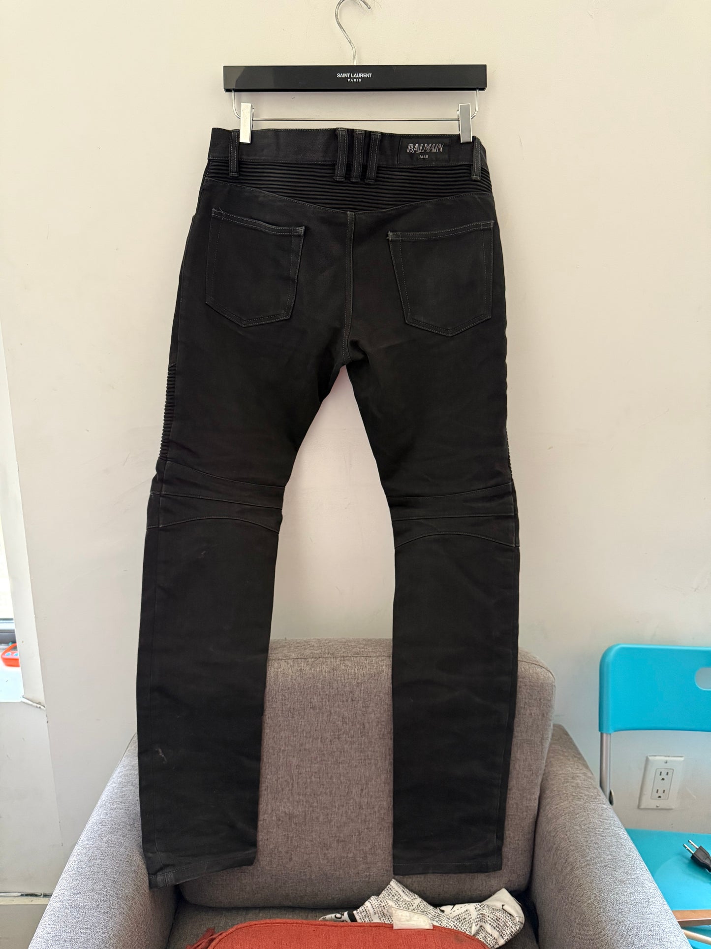 Balmain black moto jeans