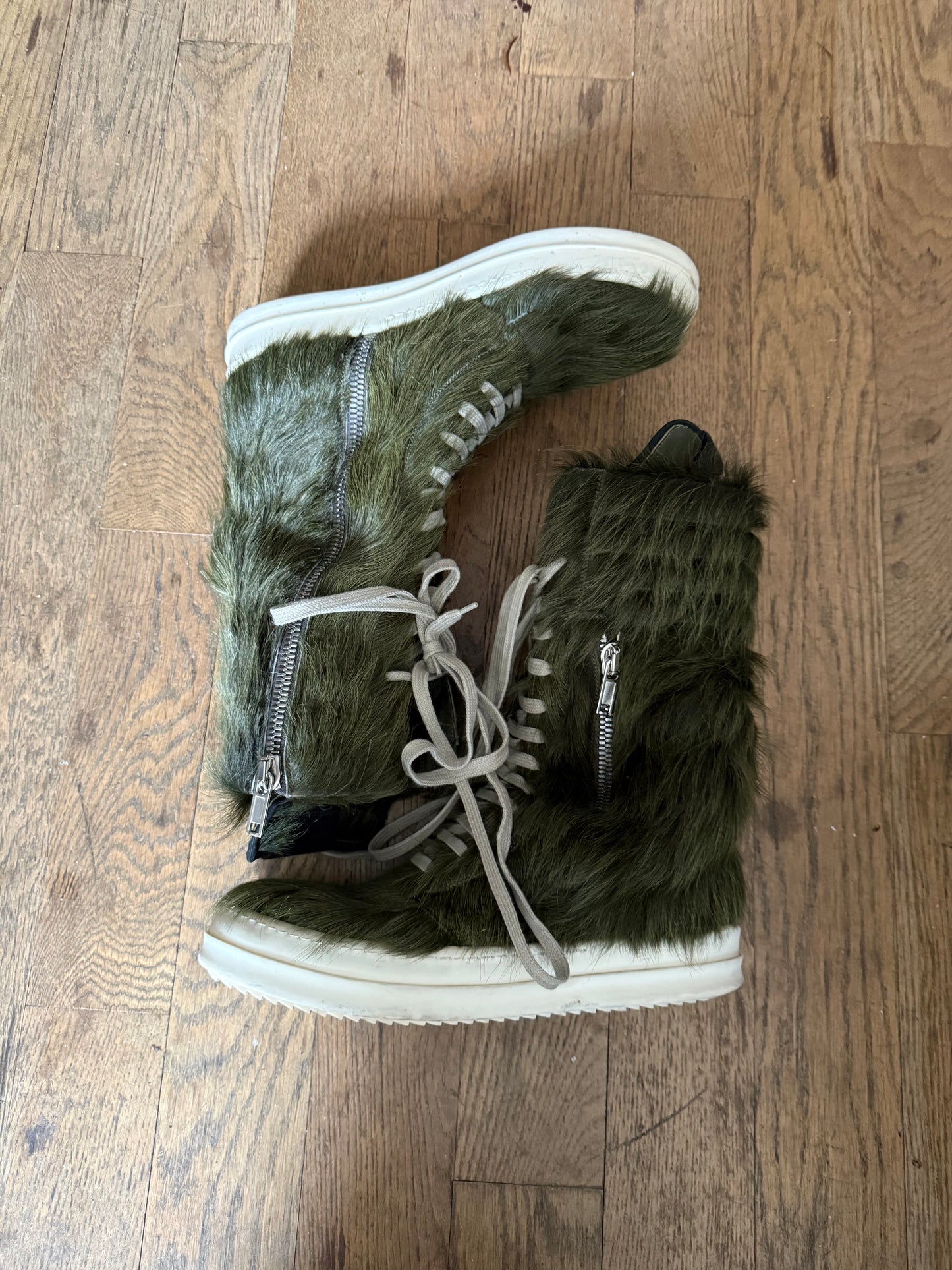 Rick Owens AW21 sample gethsmane pony hair cargobasket boots