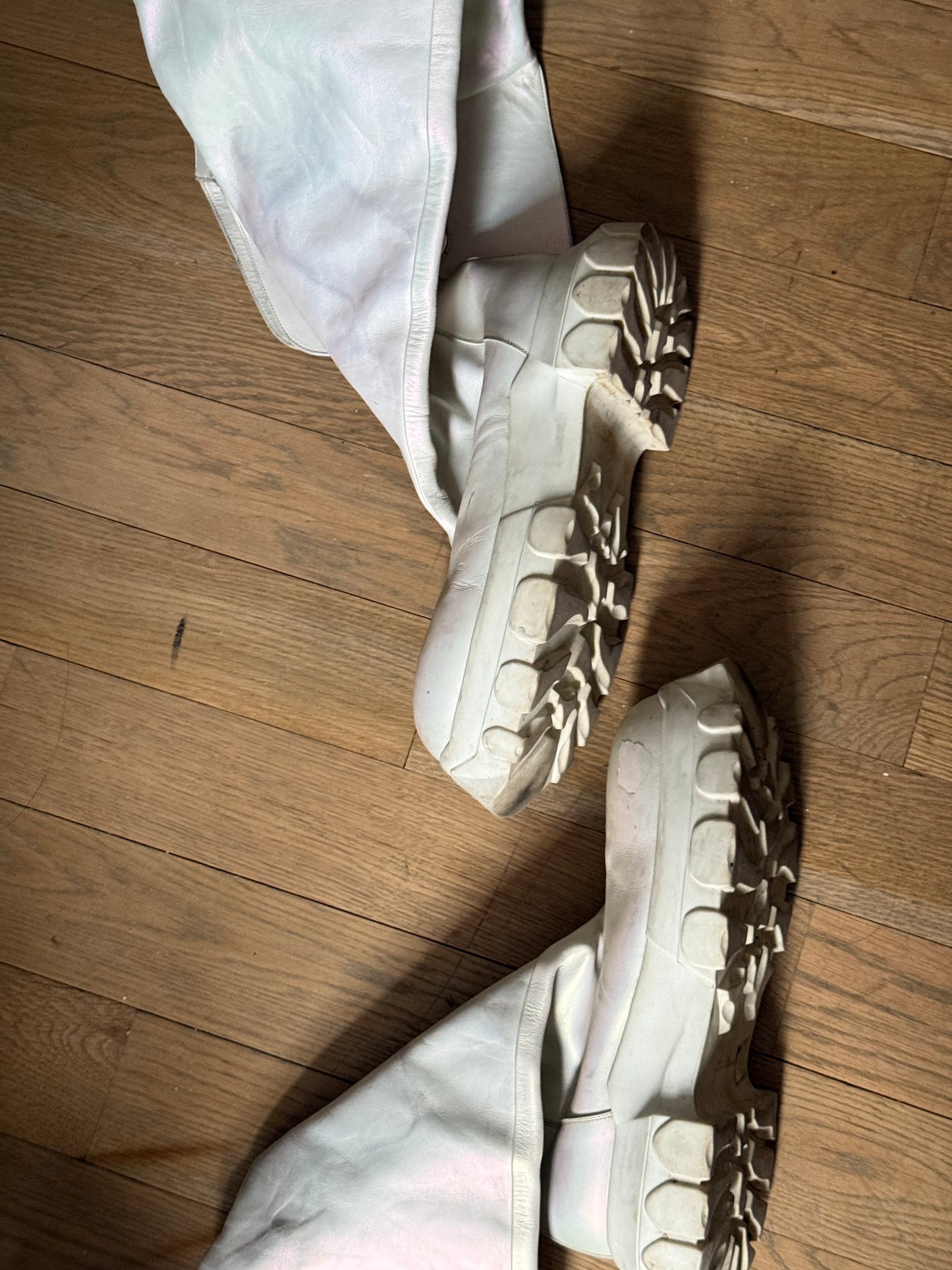 Rick Owens AW20 iridescent sample thigh high tractor boots
