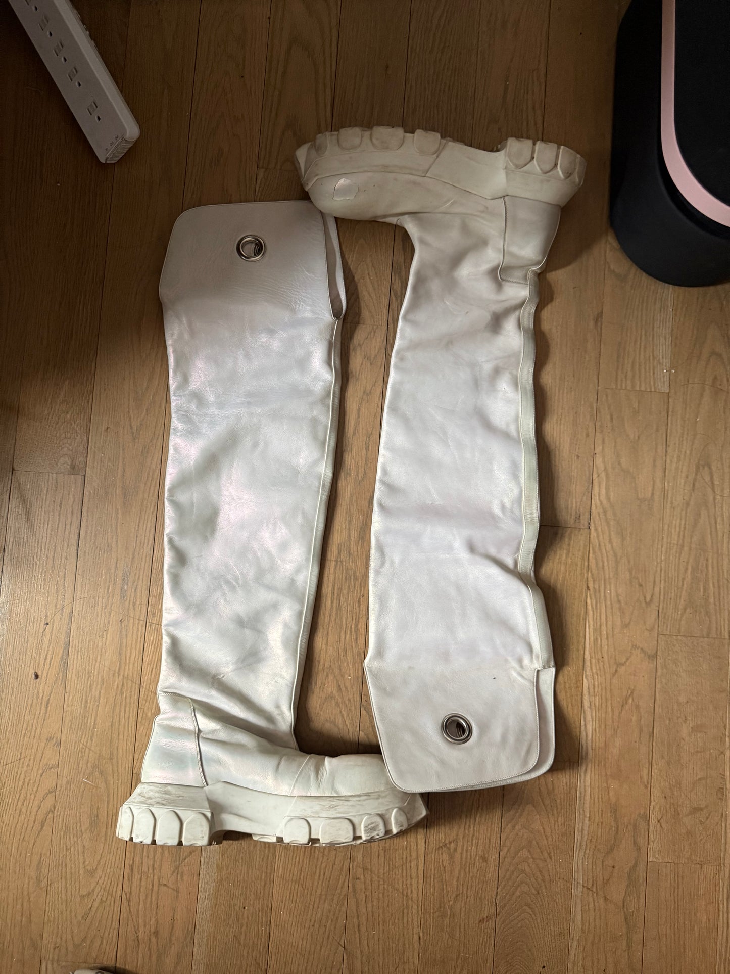 Rick Owens AW20 iridescent sample thigh high tractor boots