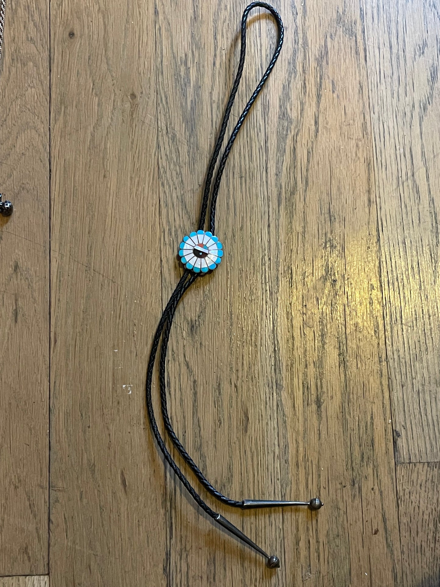 Navajo turquoise and mother of pearl bolo tie