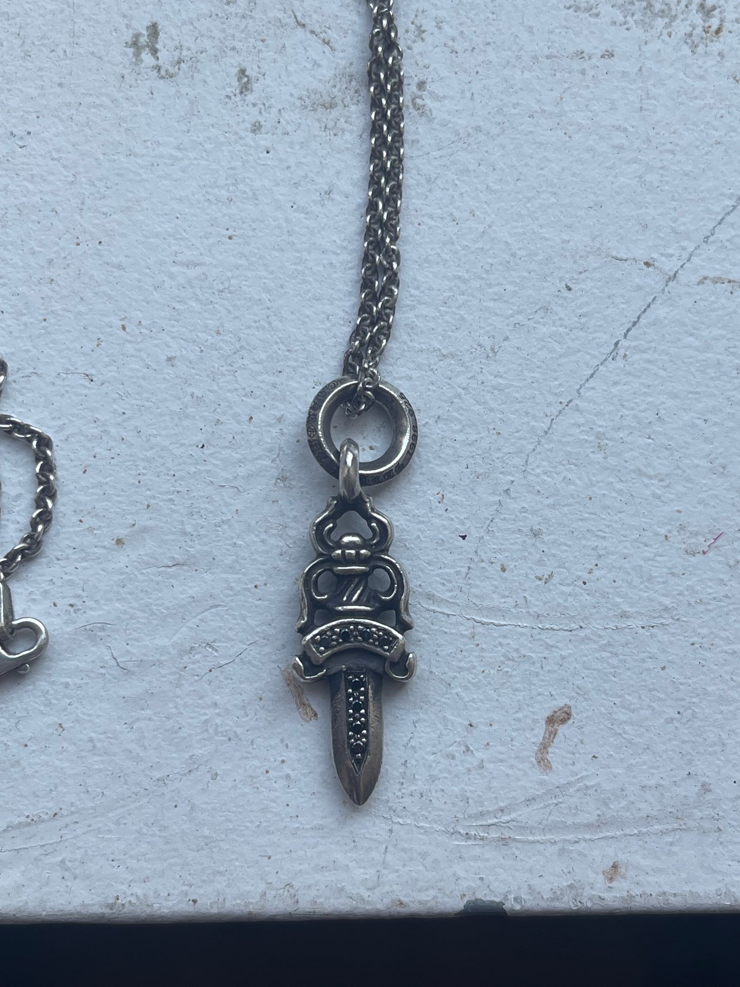 Chrome hearts black diamond dagger necklace