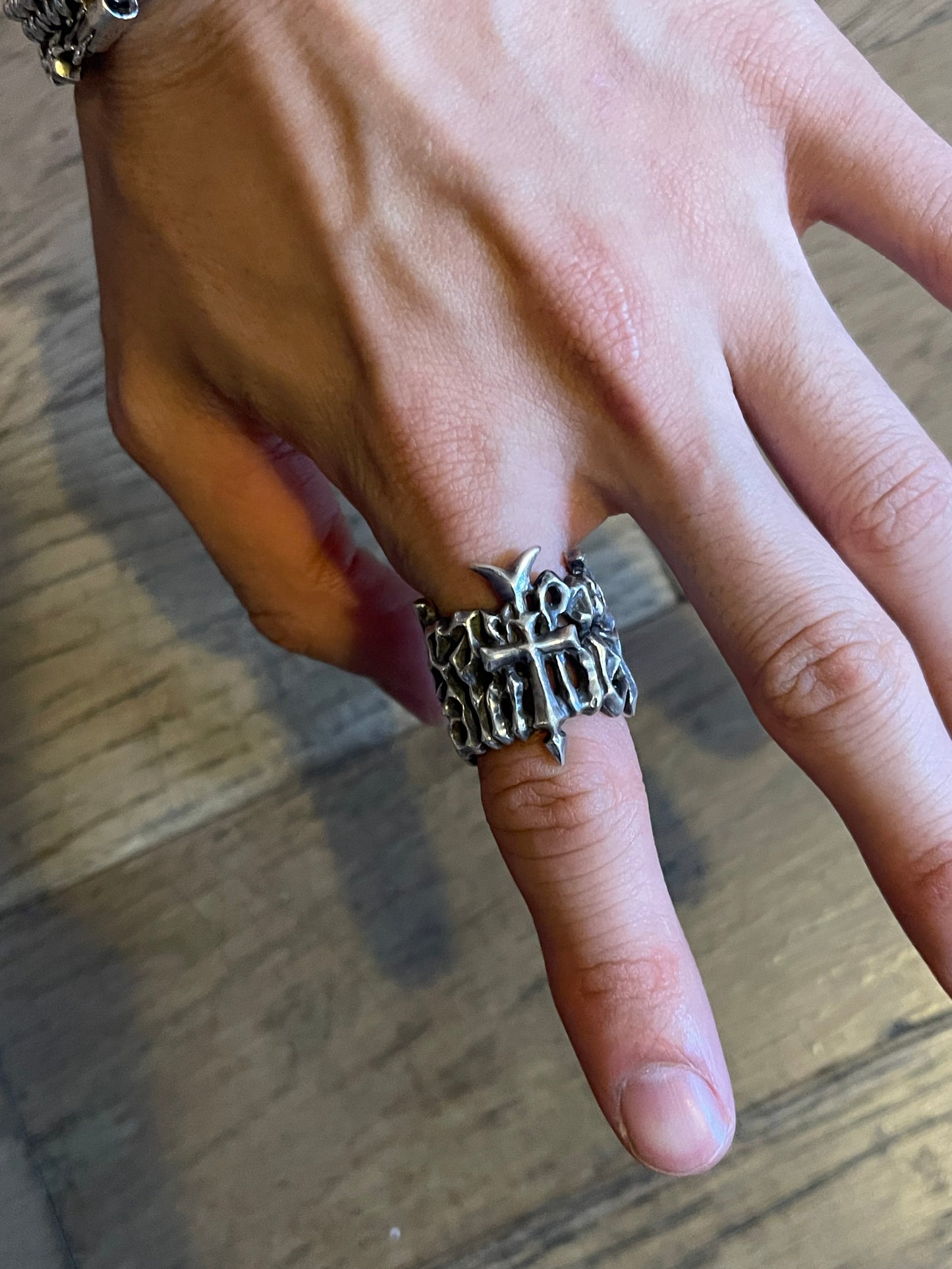 Jean Paul Gaultier gothic logo ring