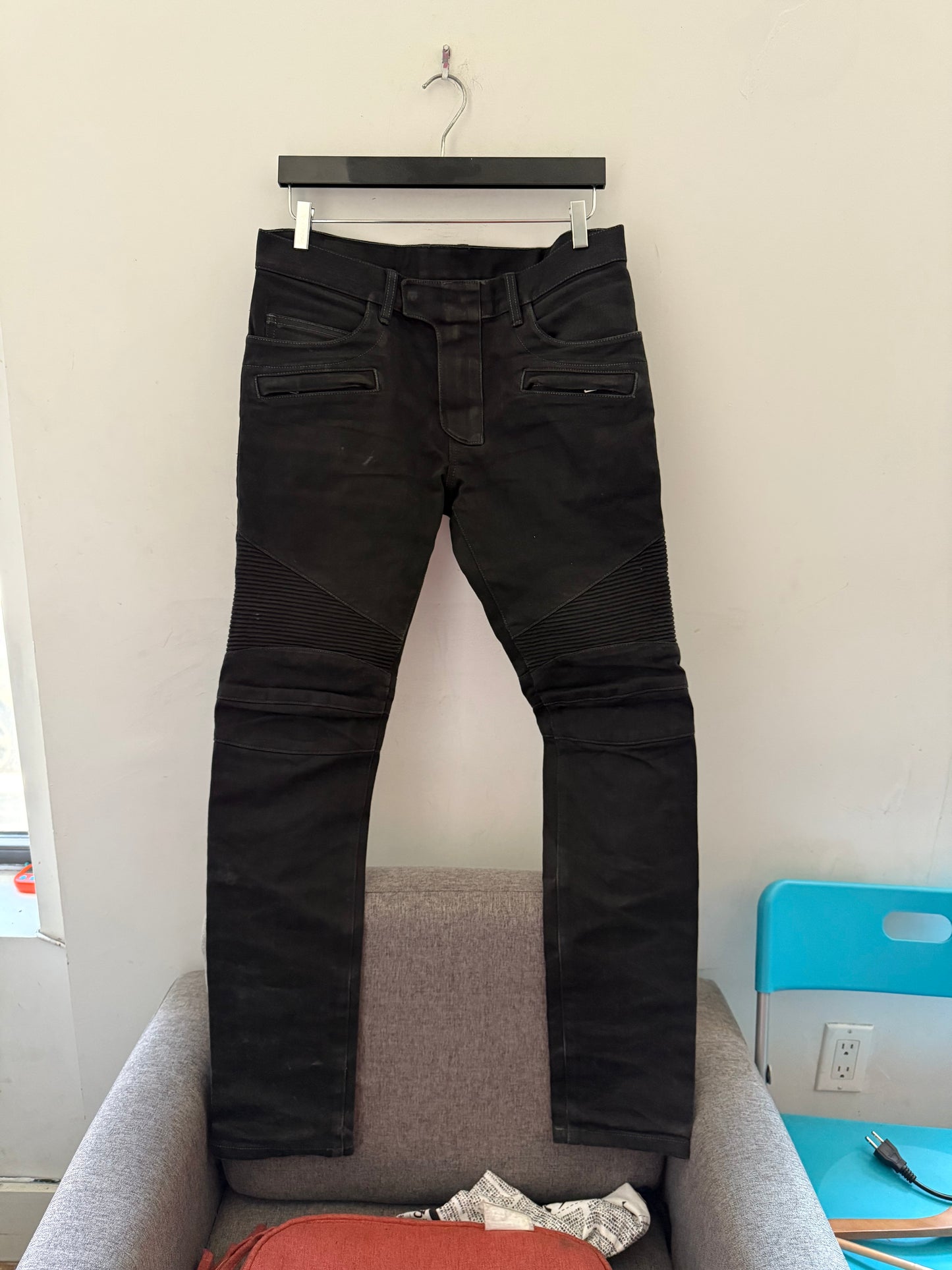Balmain black moto jeans