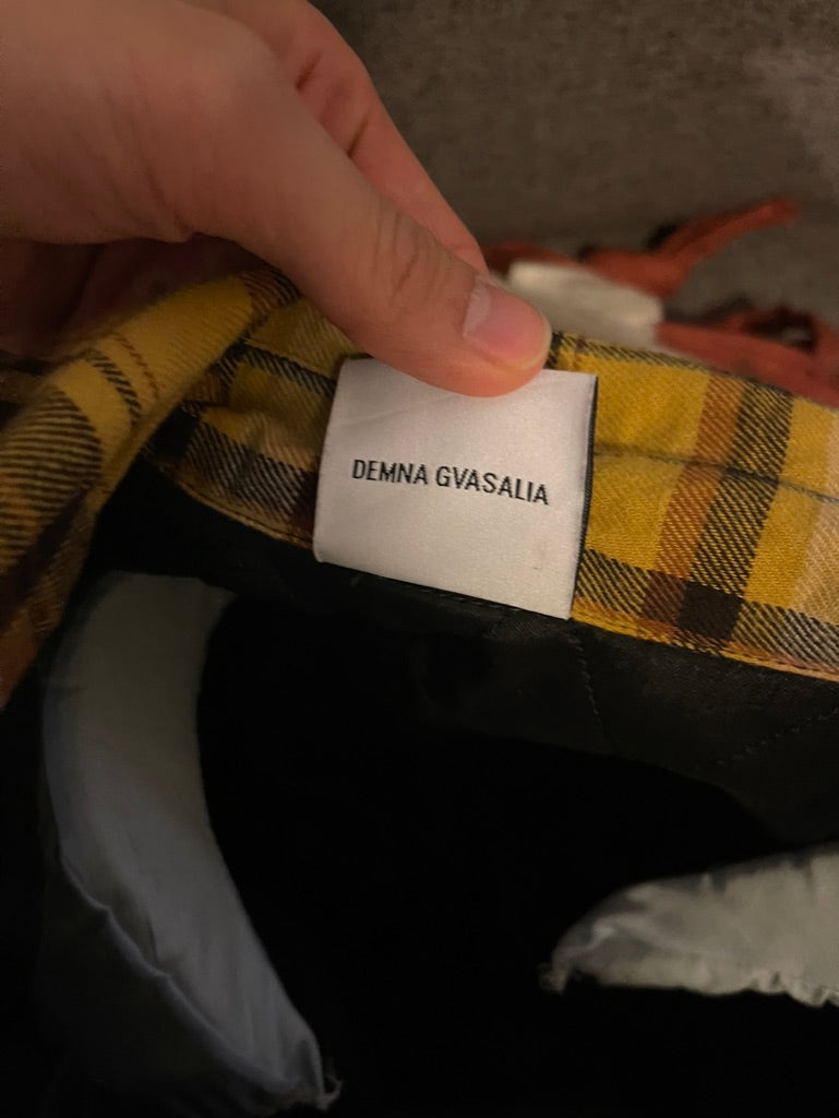 Vetements AW17 plaid football shoulder button up shirt
