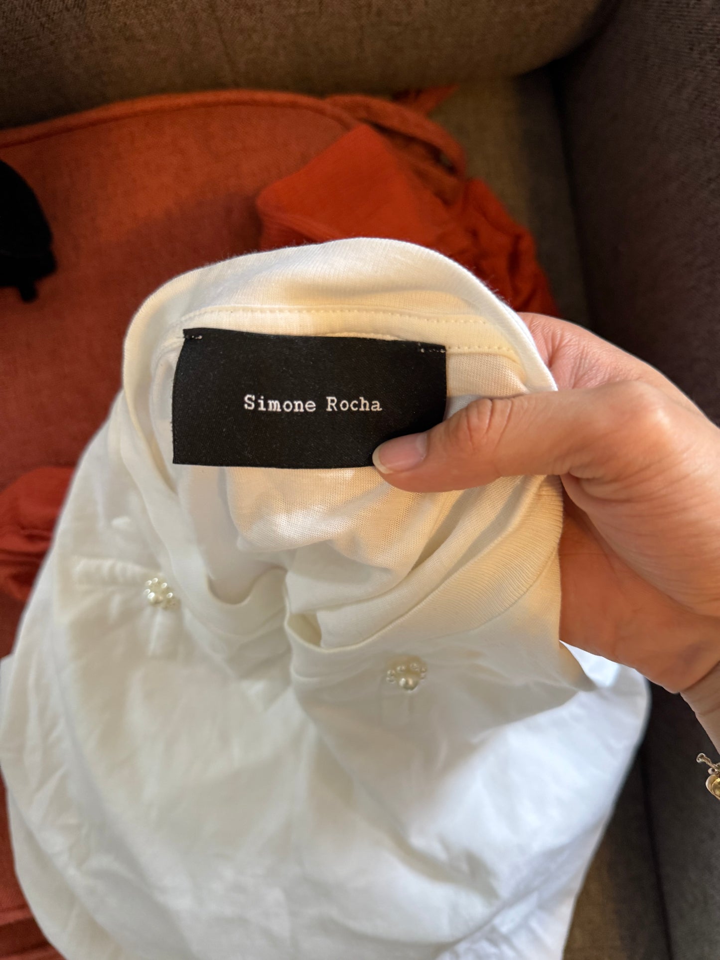 Simone Roche pearl bow long sleeve shirt