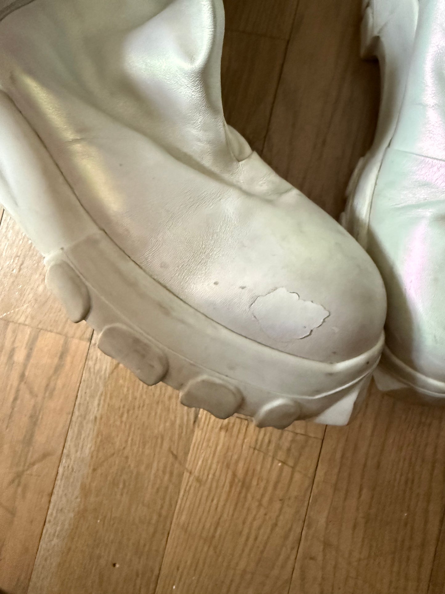 Rick Owens AW20 iridescent sample thigh high tractor boots