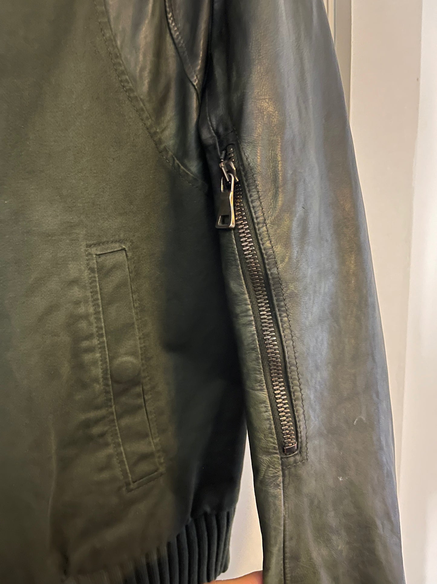 Balmain SS11 green leather wool switching teddy jacket