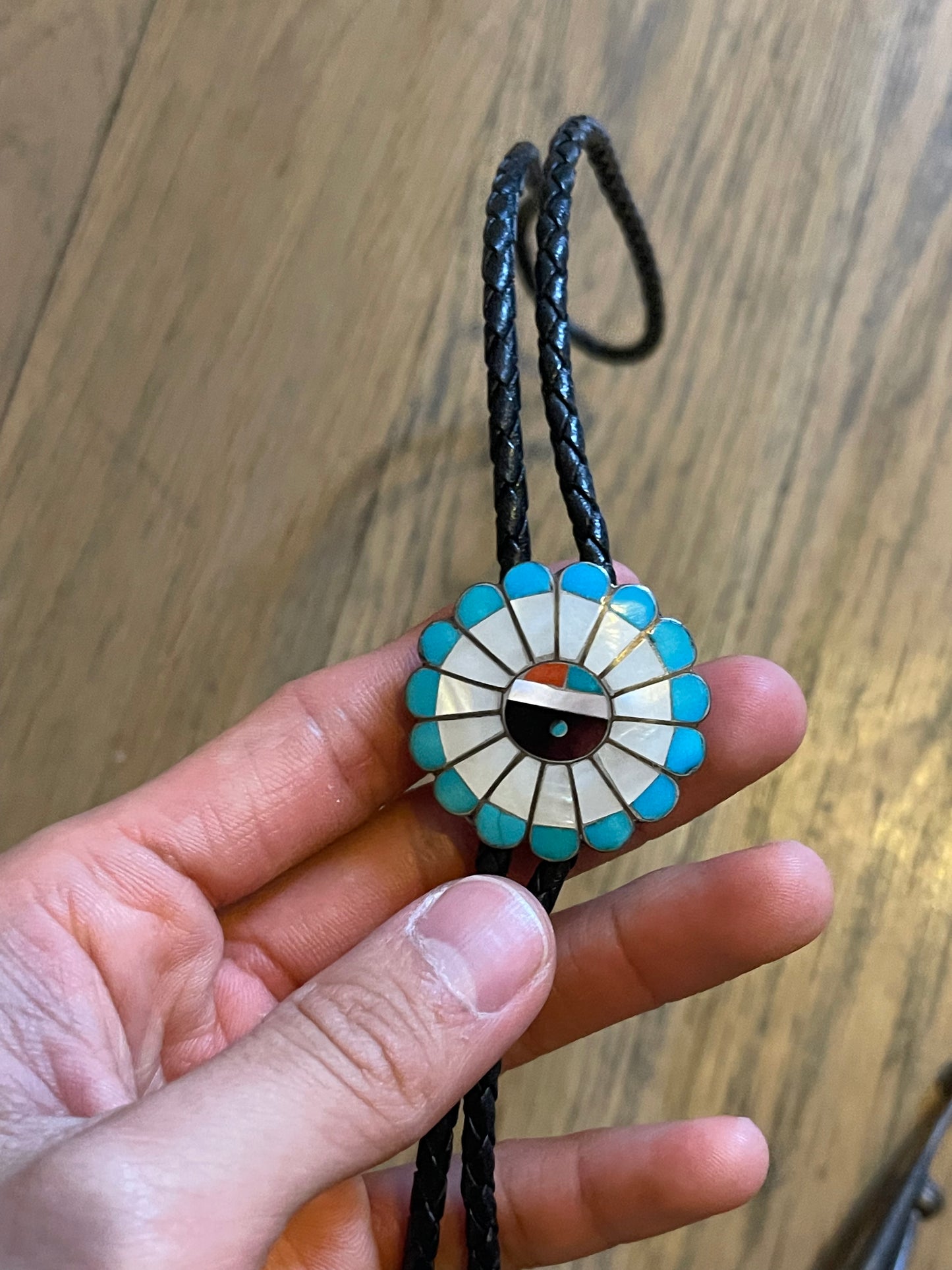 Navajo turquoise and mother of pearl bolo tie
