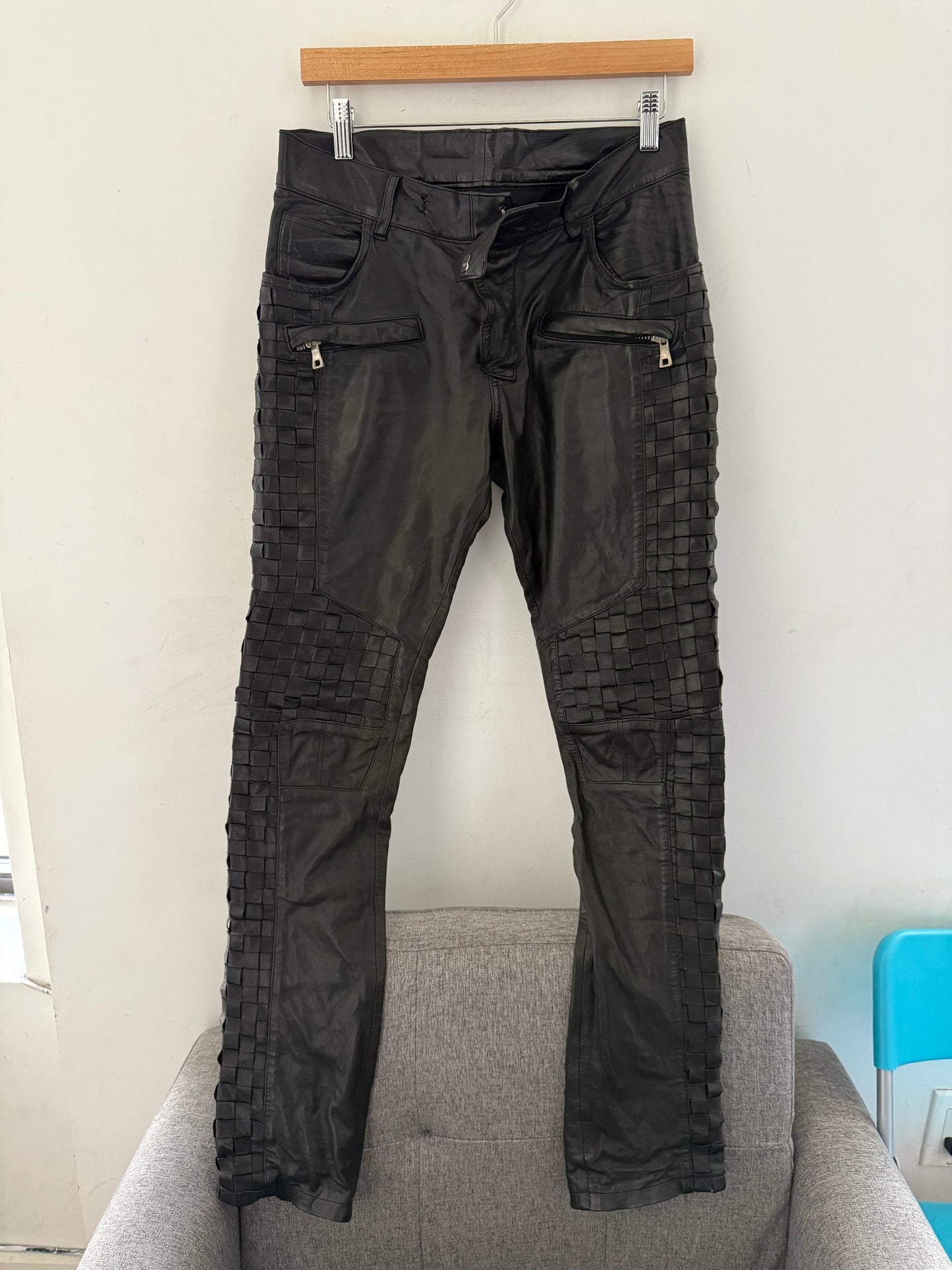 Balmain decarnin AW09 quilted weave leather pants