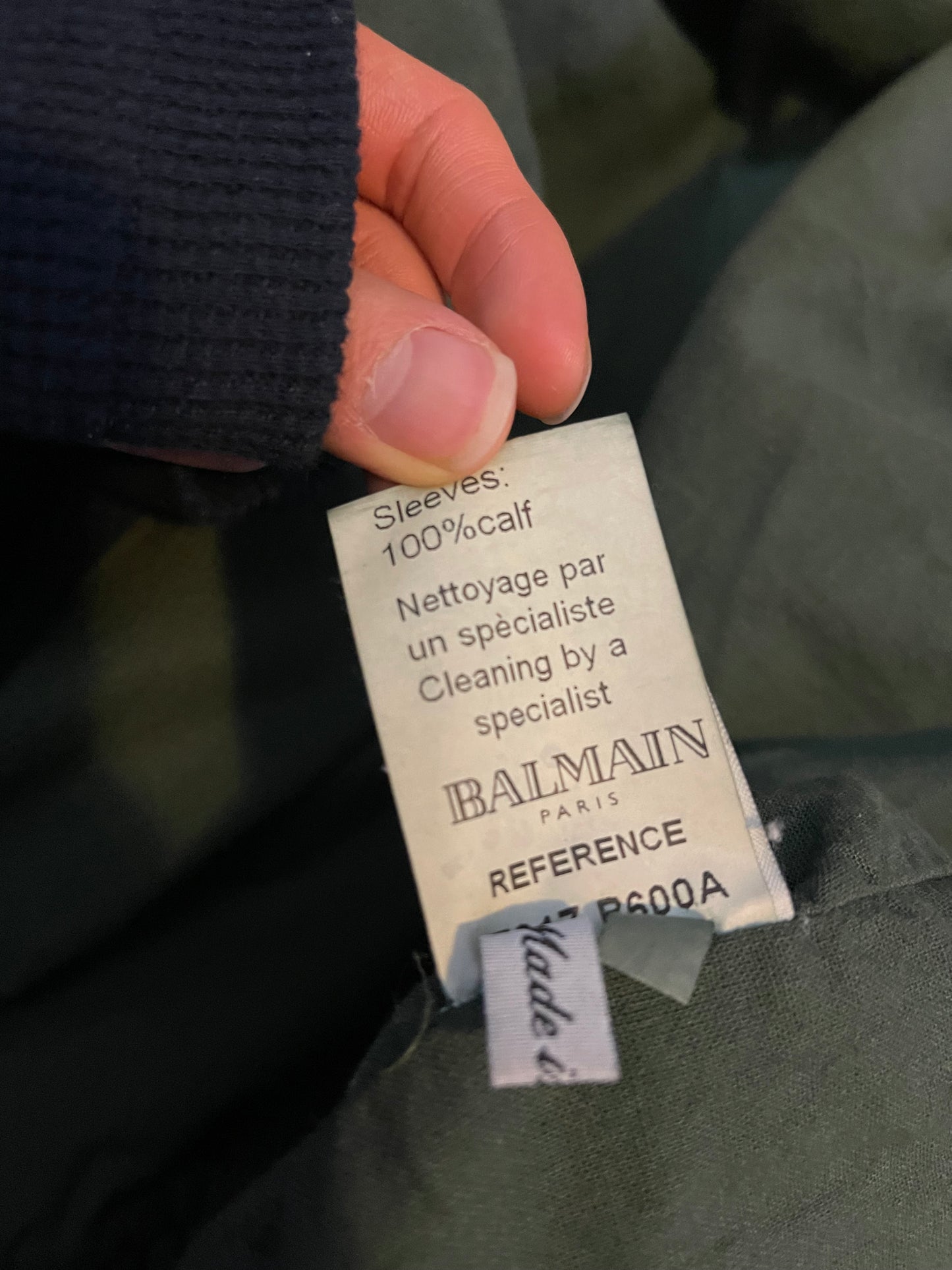 Balmain SS11 green leather wool switching teddy jacket