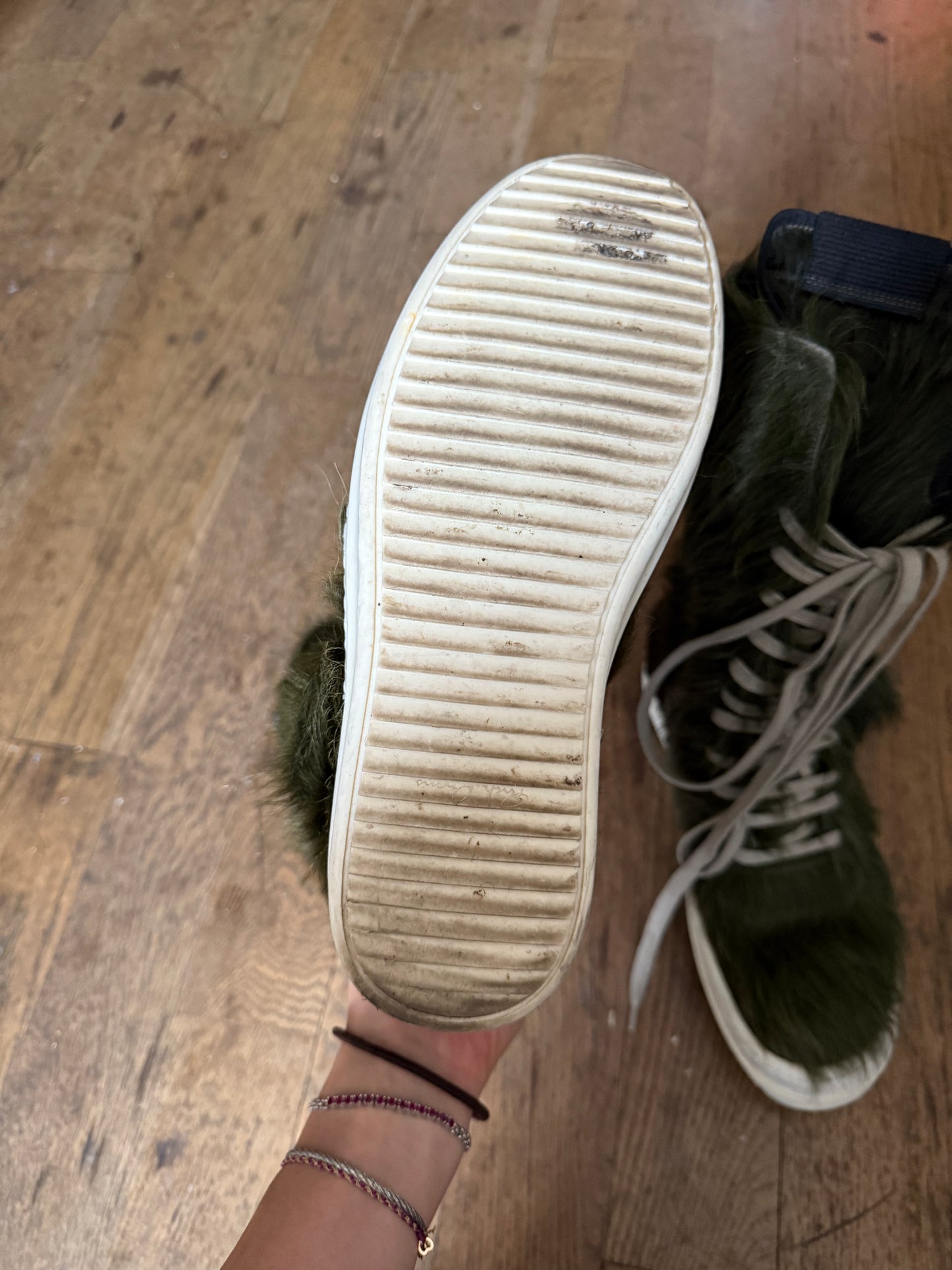 Rick Owens AW21 sample gethsmane pony hair cargobasket boots
