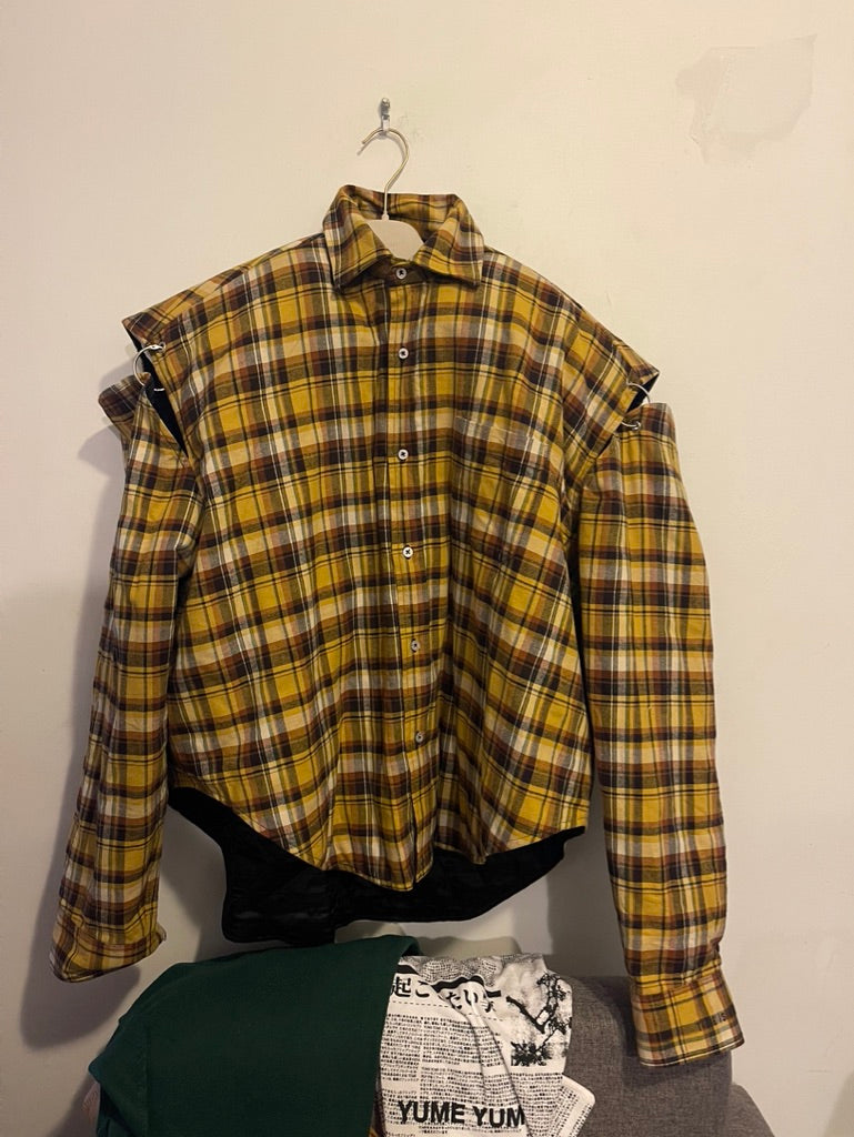 Vetements AW17 plaid football shoulder button up shirt