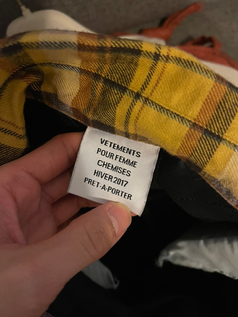 Vetements AW17 plaid football shoulder button up shirt