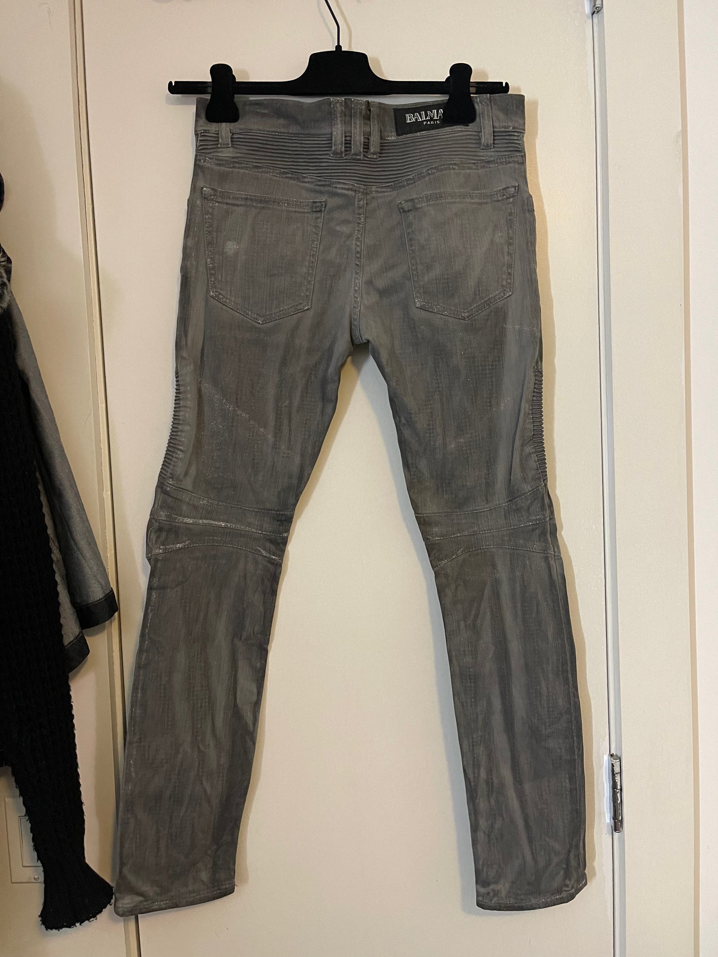 Balmain SS11 silver glitter eagle decarnin moto pants