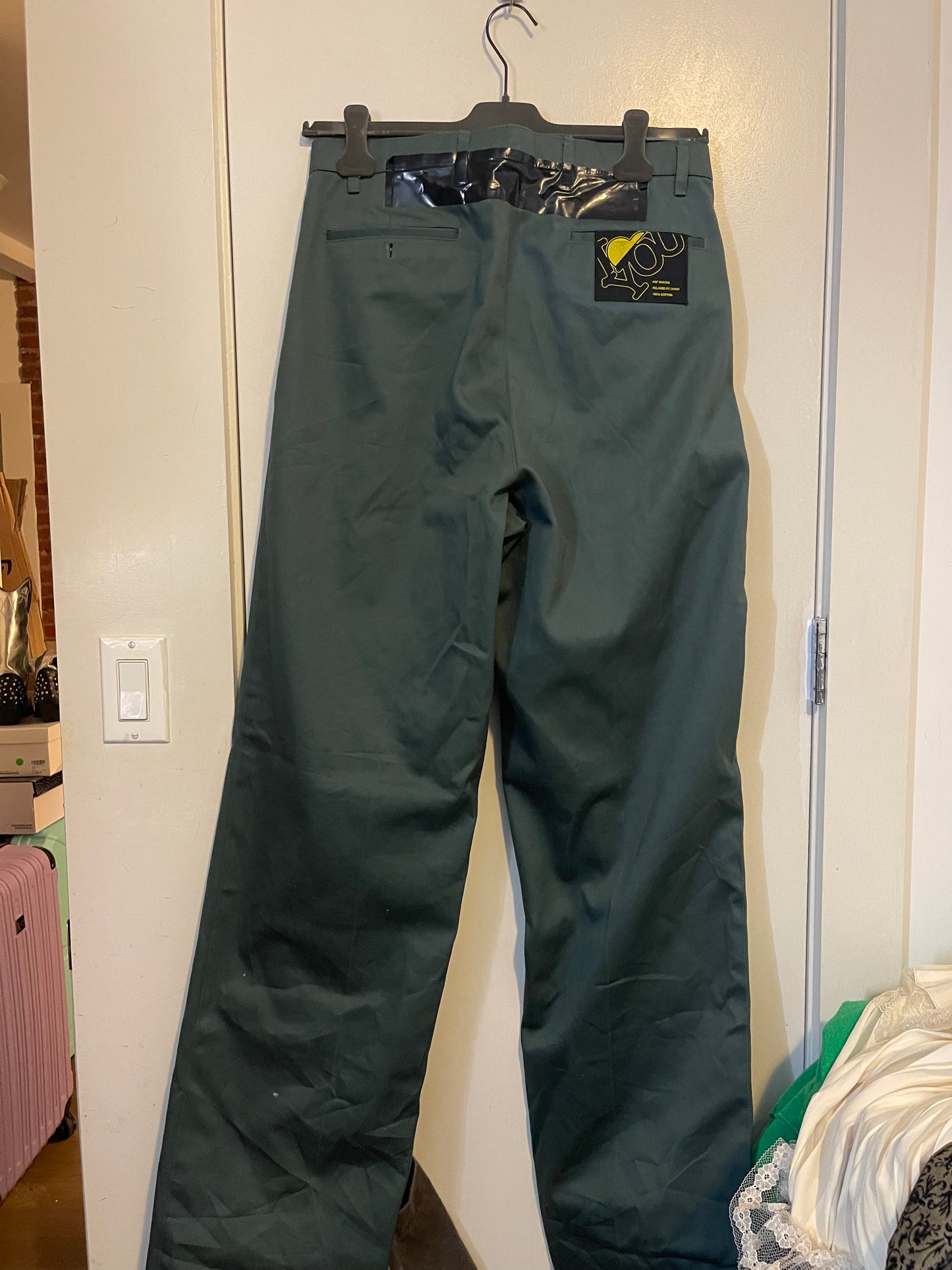 Raf Simons wide chino with tape I love you pants