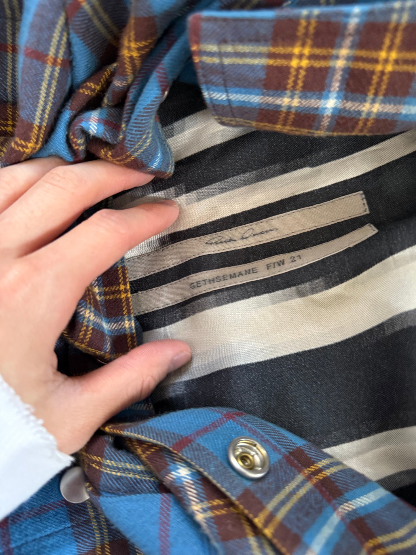 Rick Owens AW21 gethsemane hybrid blue plaid shirt