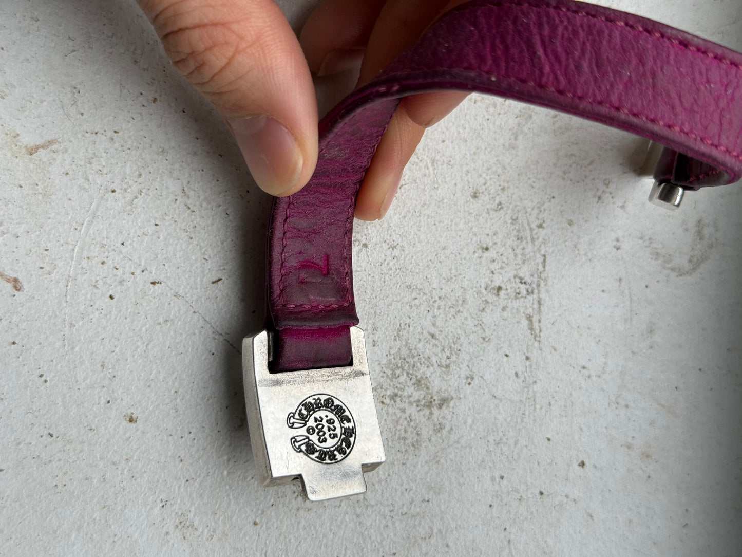 Chrome hearts buckle leather bracelet pink
