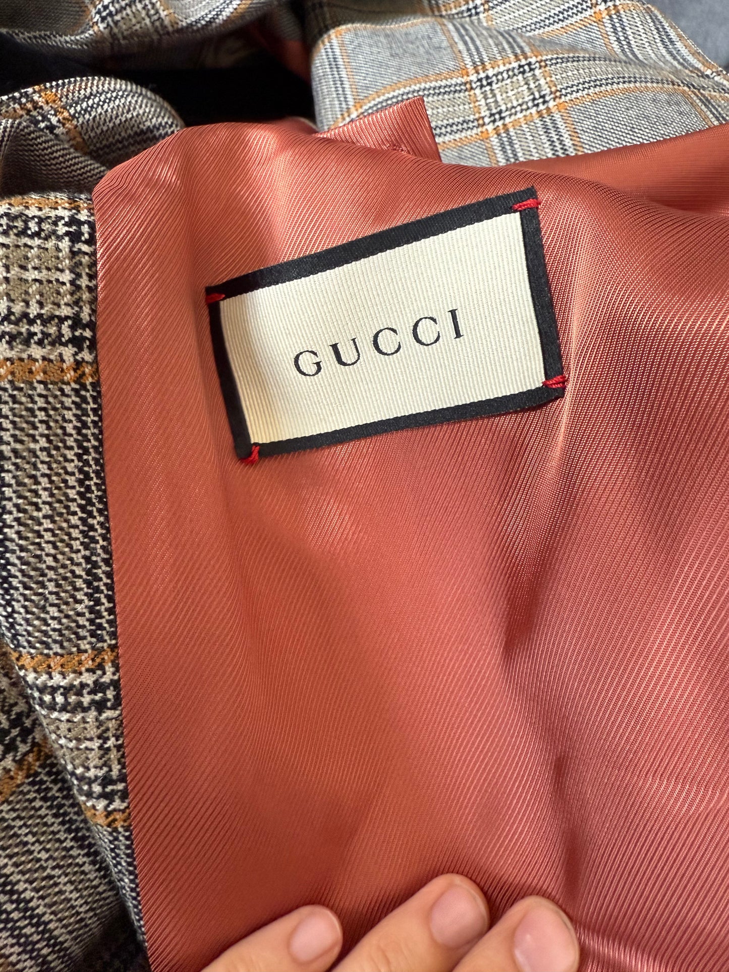 Gucci 2018 Plaid shoulder padded coat