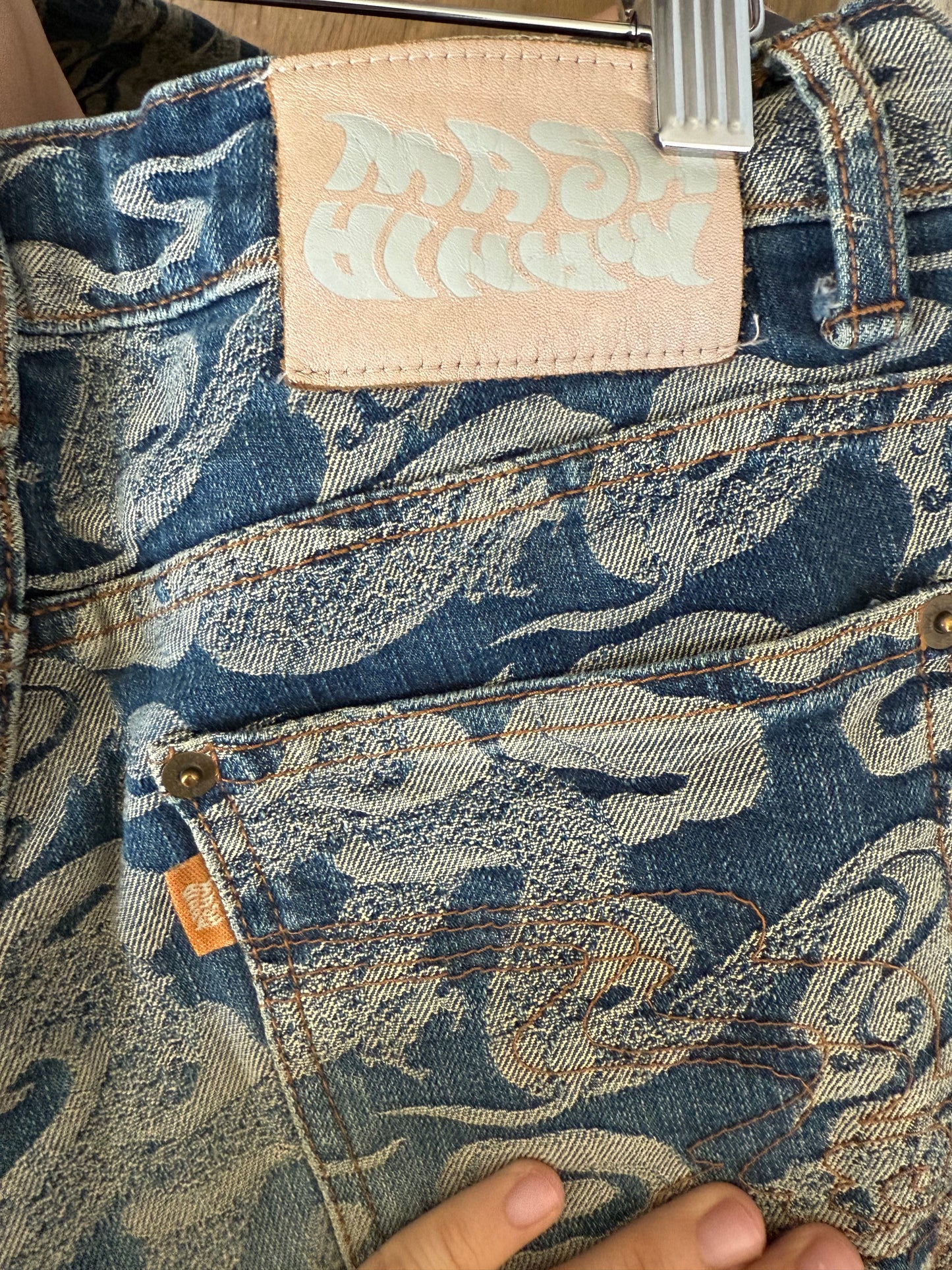 jacquard print all over denim pants