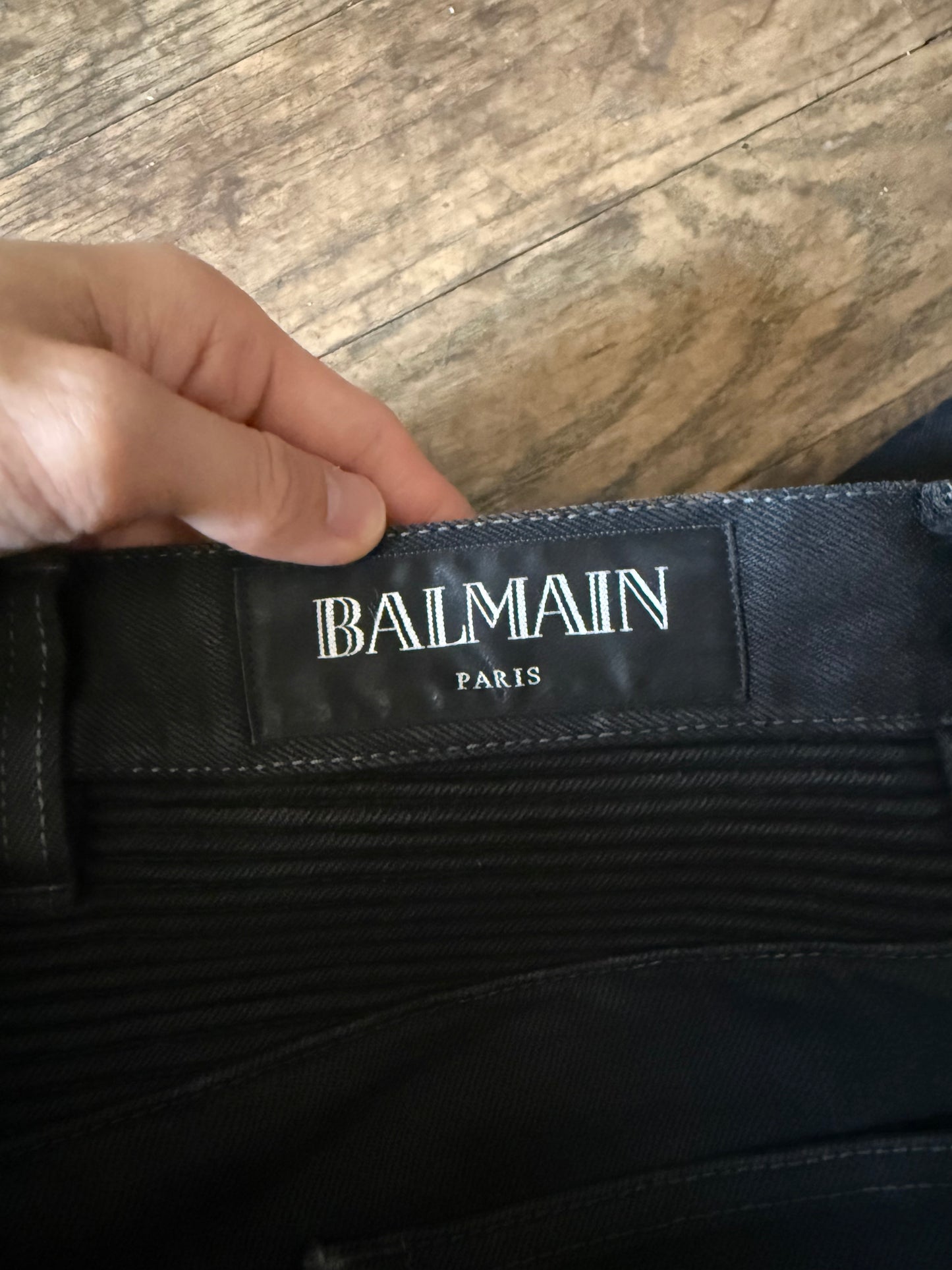 Balmain black moto jeans