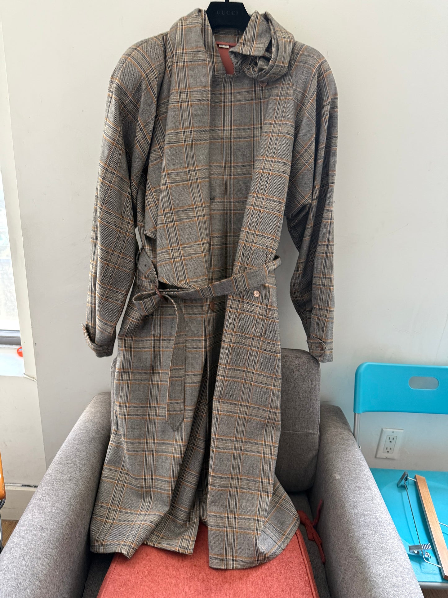 Gucci 2018 Plaid shoulder padded coat