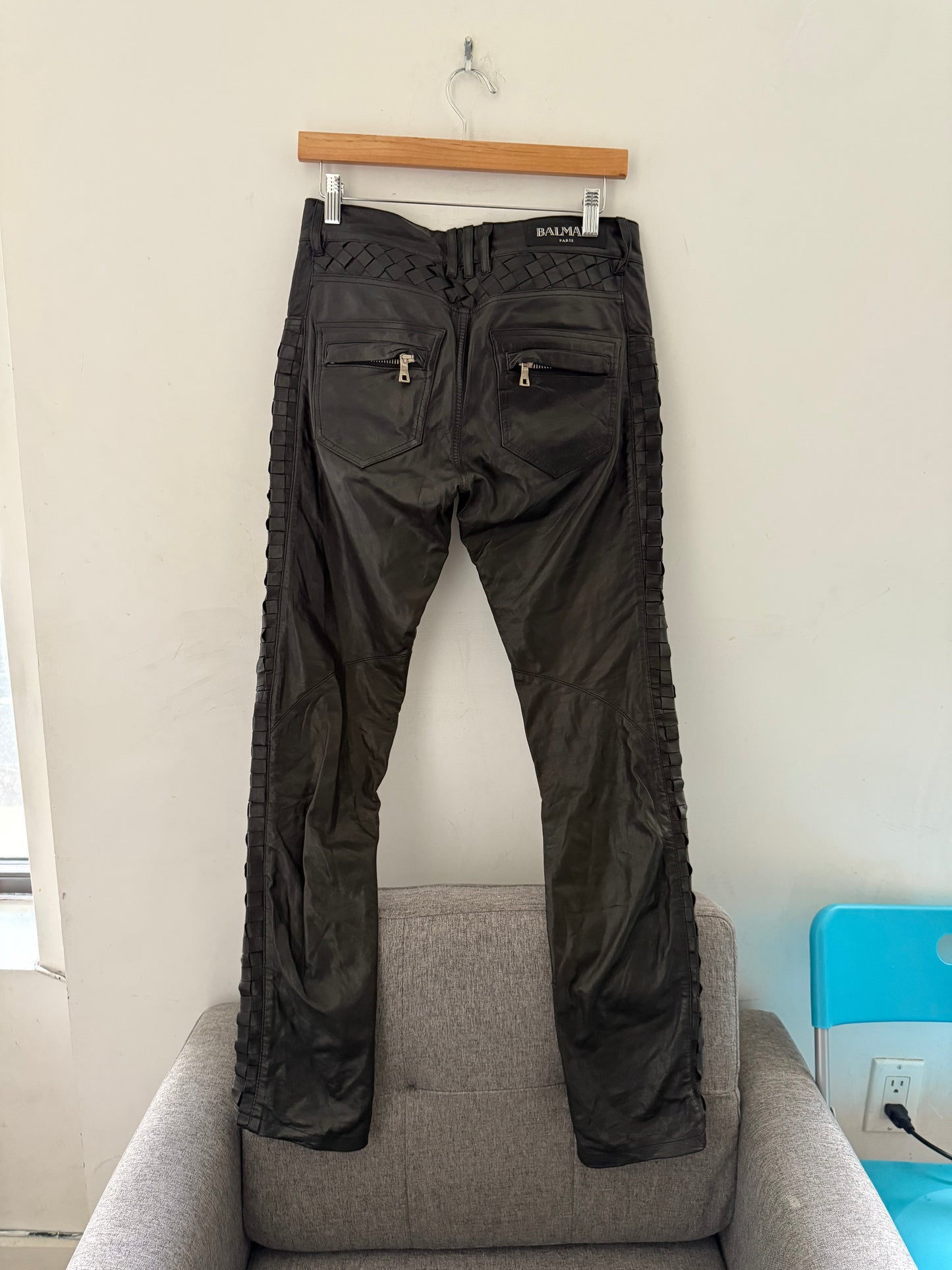 Balmain decarnin AW09 quilted weave leather pants
