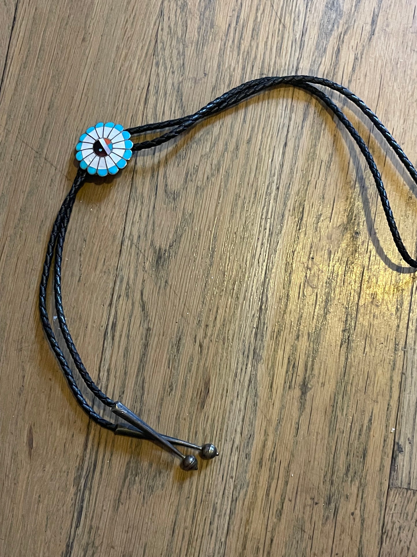 Navajo turquoise and mother of pearl bolo tie
