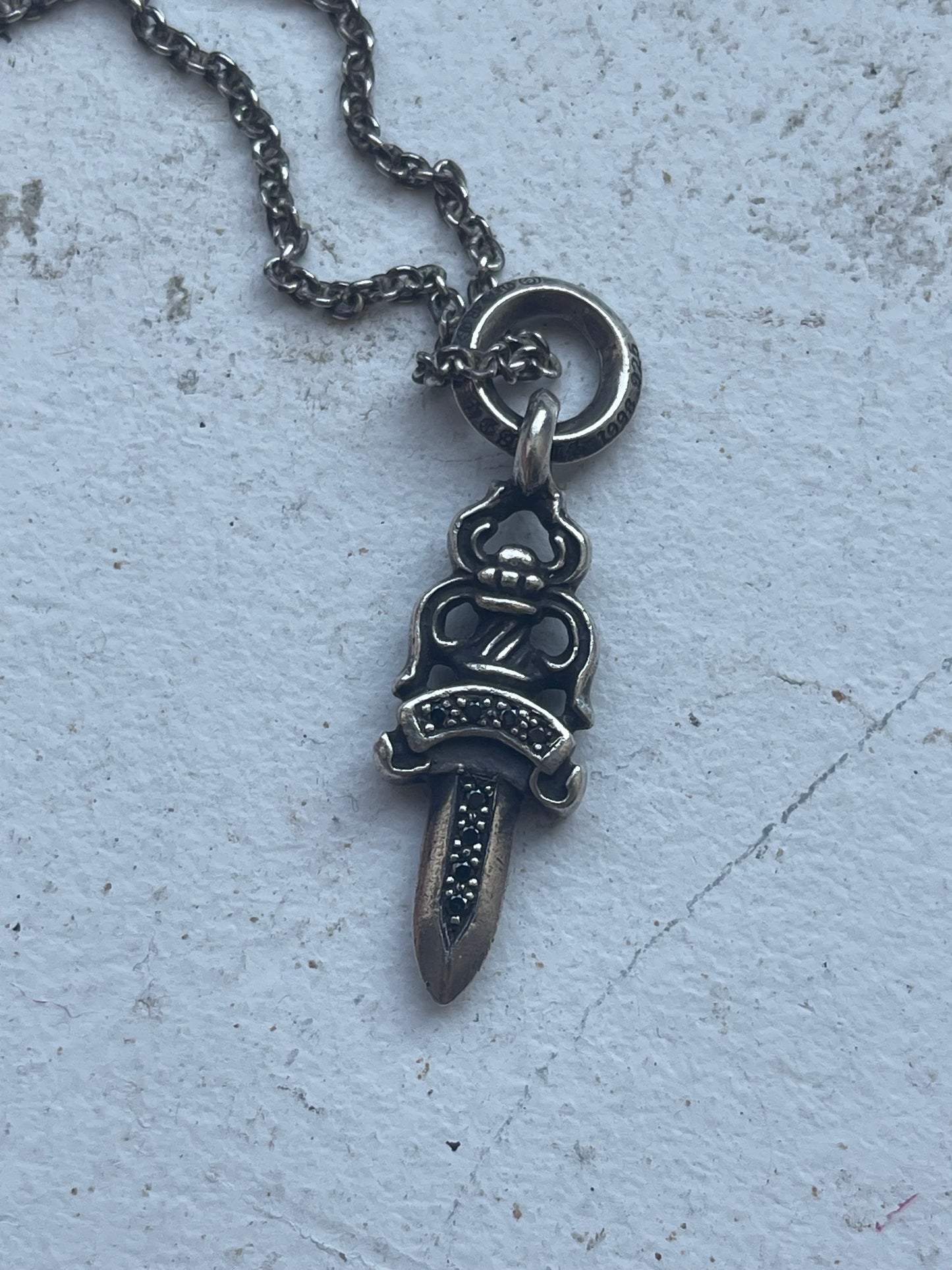 Chrome hearts black diamond dagger necklace