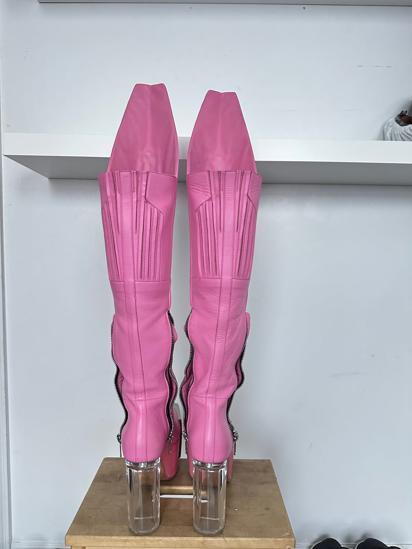 Rick Owens phleg pop pink knee high wader boots