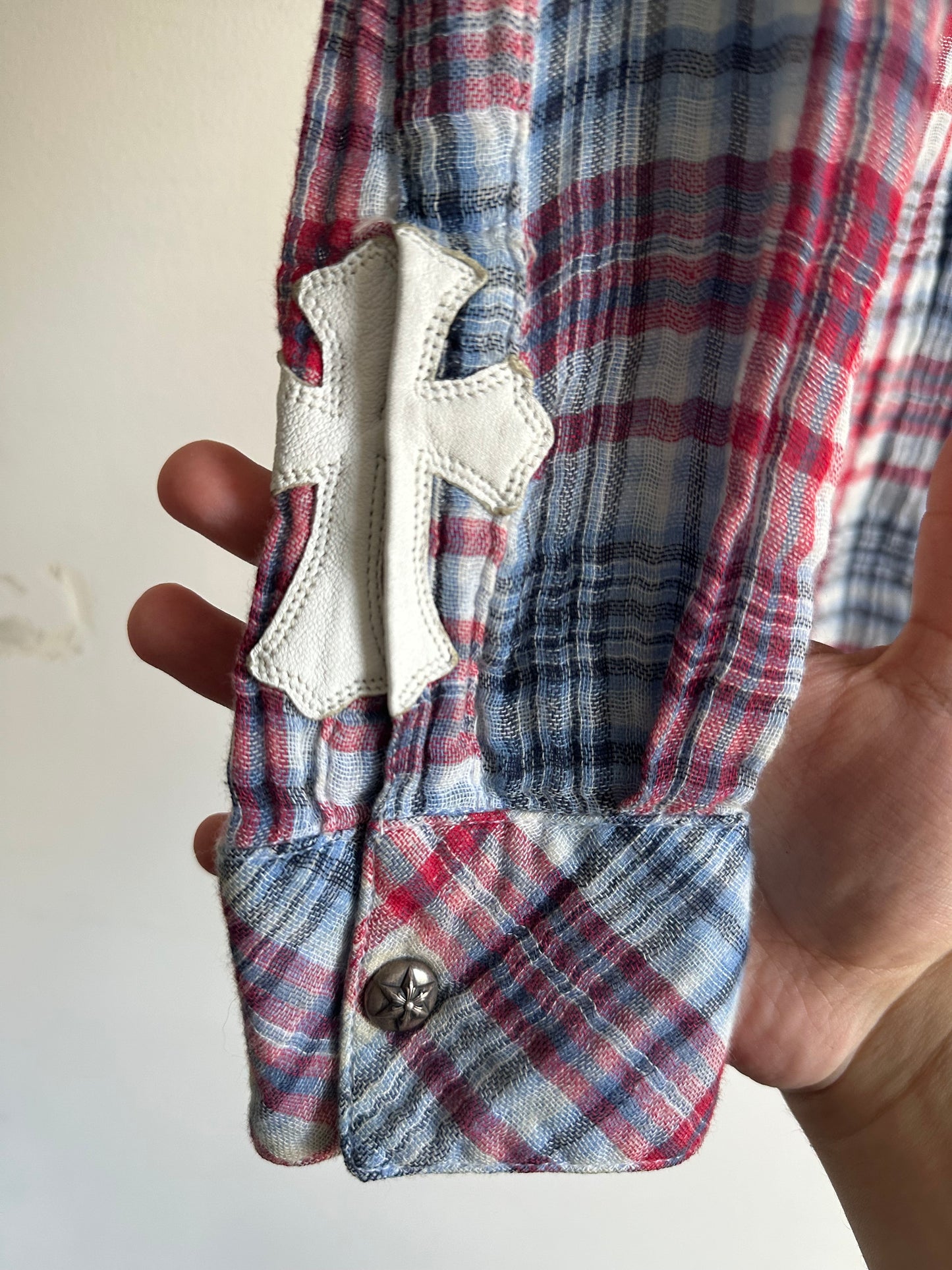 Chrome hearts checkered flannel shirt cross