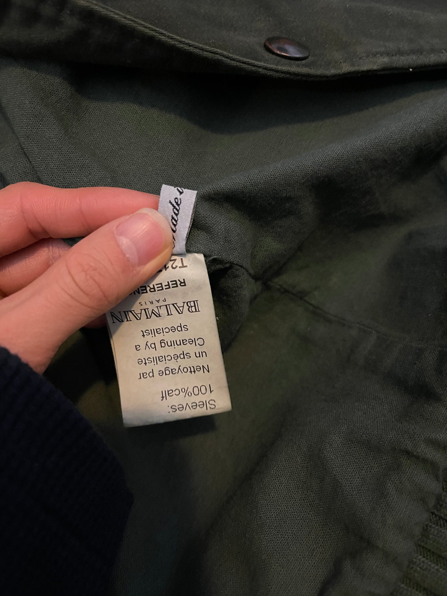 Balmain SS11 green leather wool switching teddy jacket