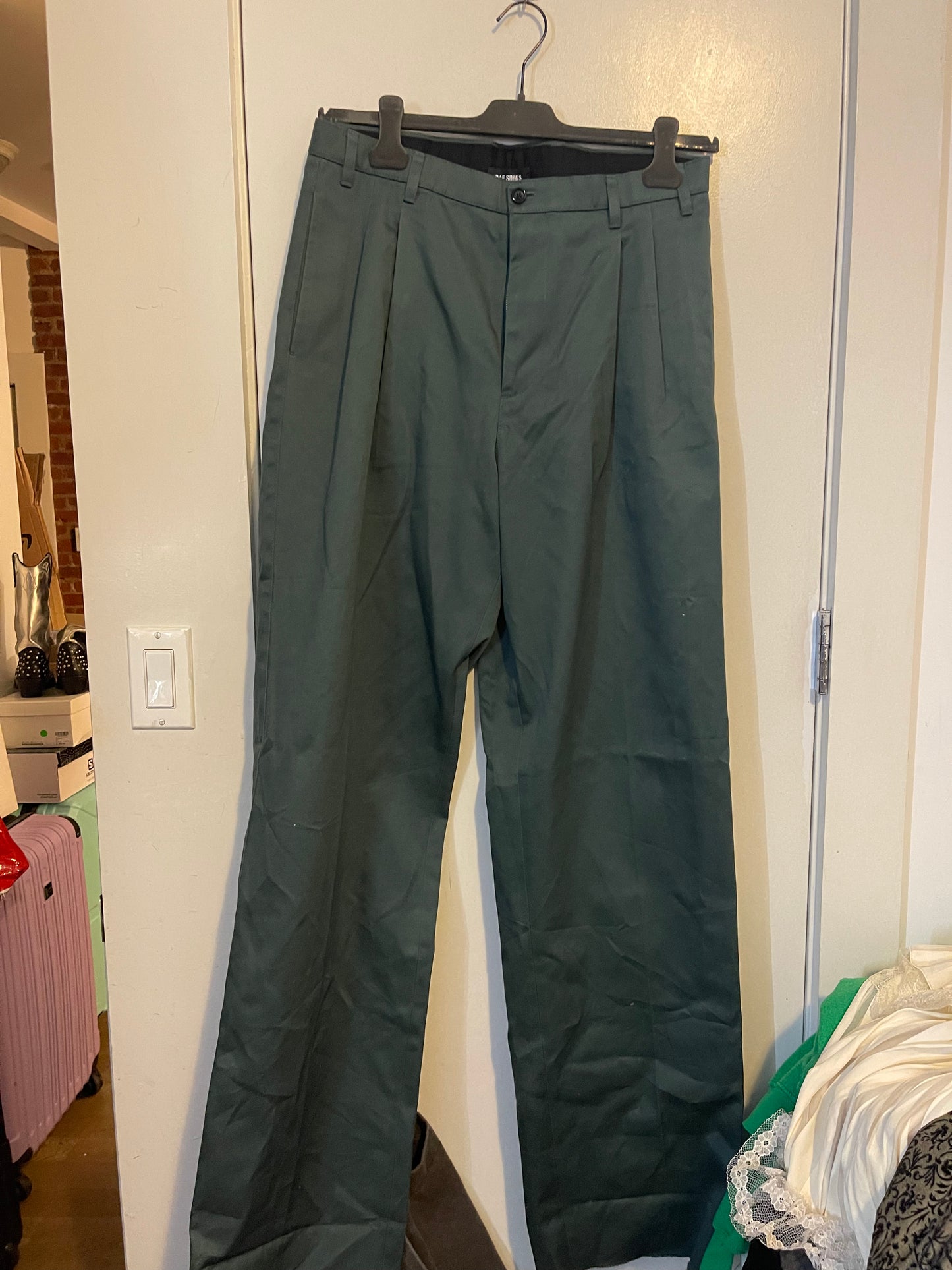 Raf Simons wide chino with tape I love you pants