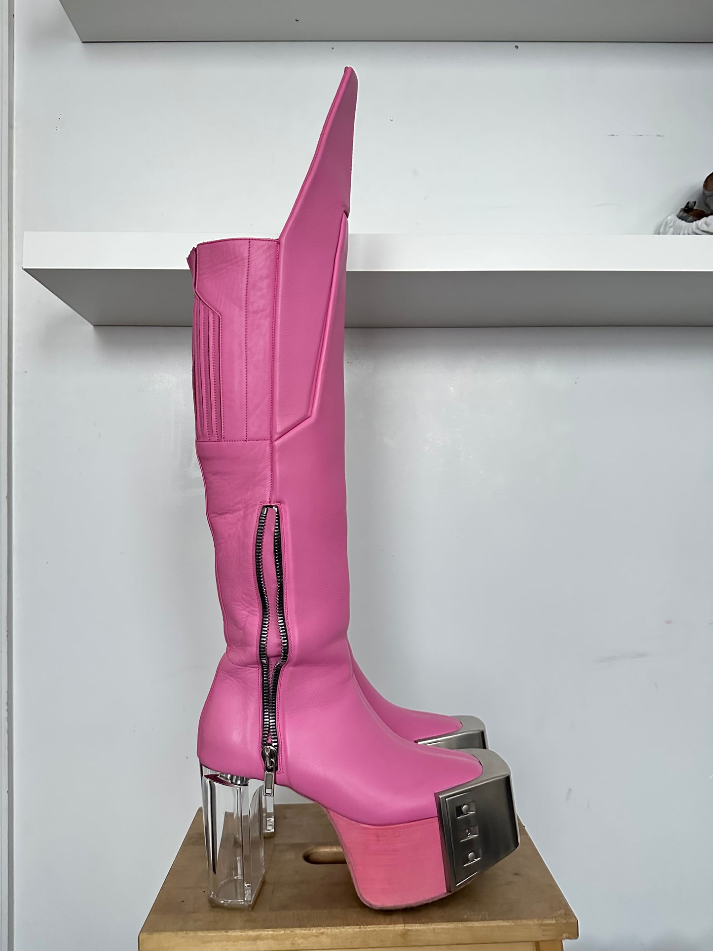 Rick Owens phleg pop pink knee high wader boots
