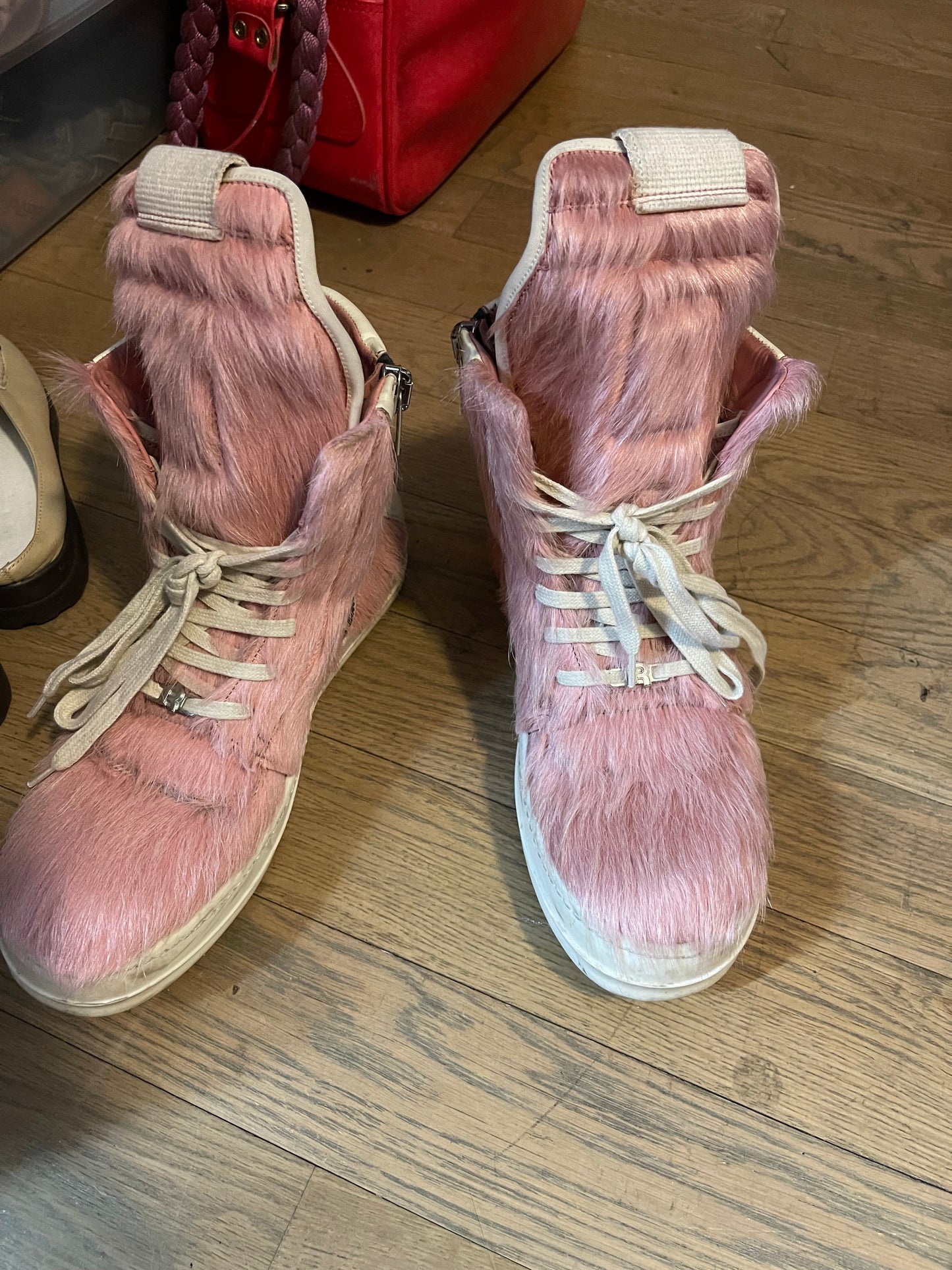 Rick Owens pony hair geobasket pink