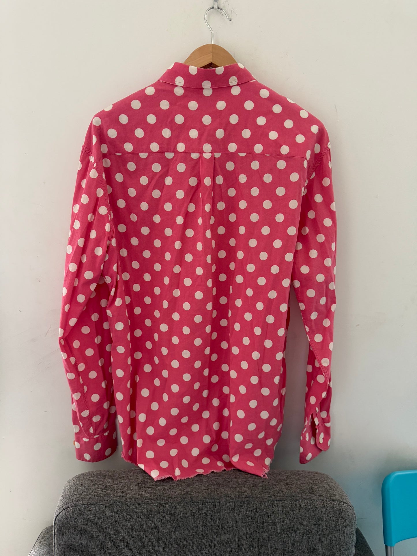 Saint Laurent SS15 pokadot raw hem shirt