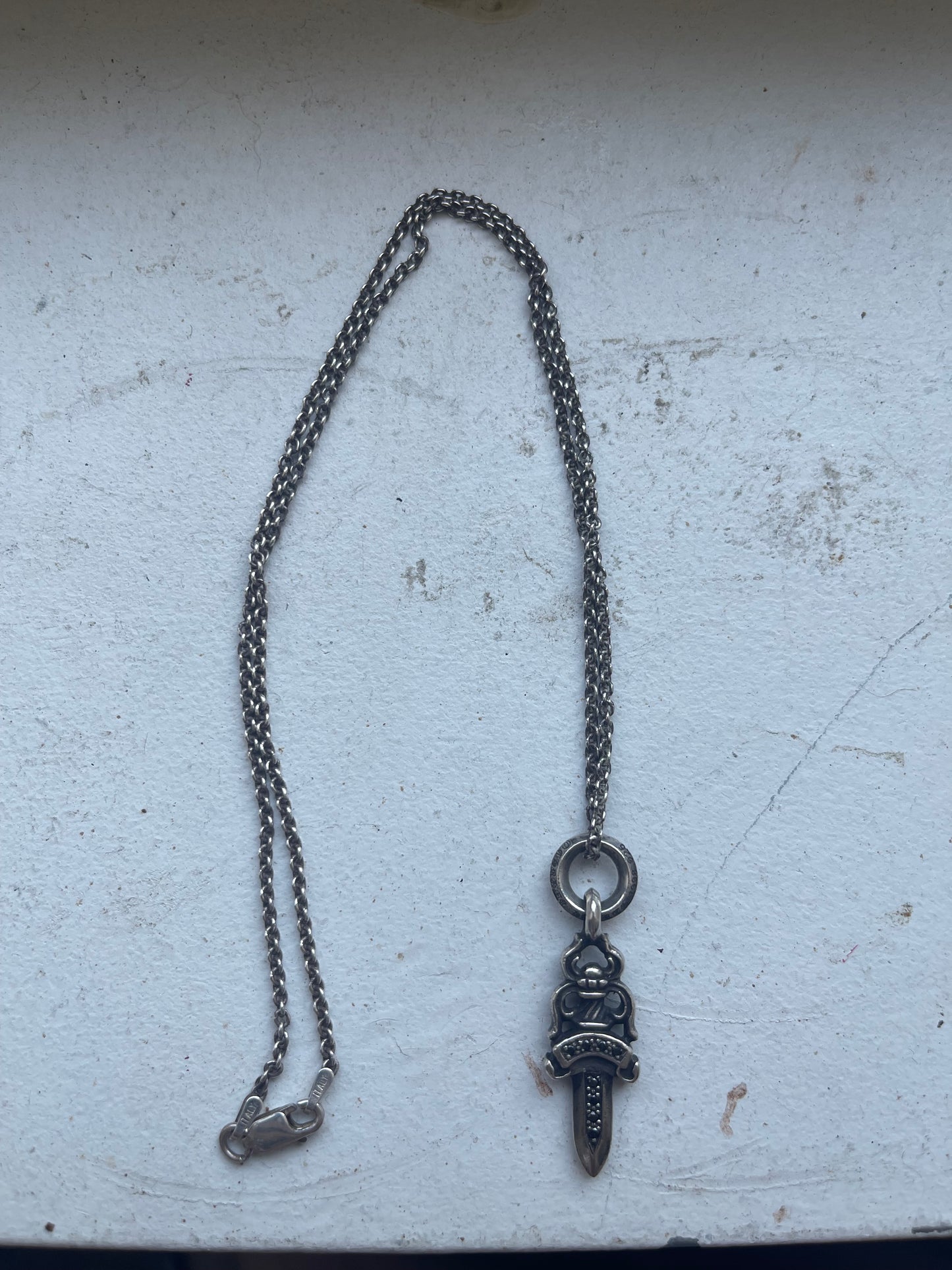 Chrome hearts black diamond dagger necklace