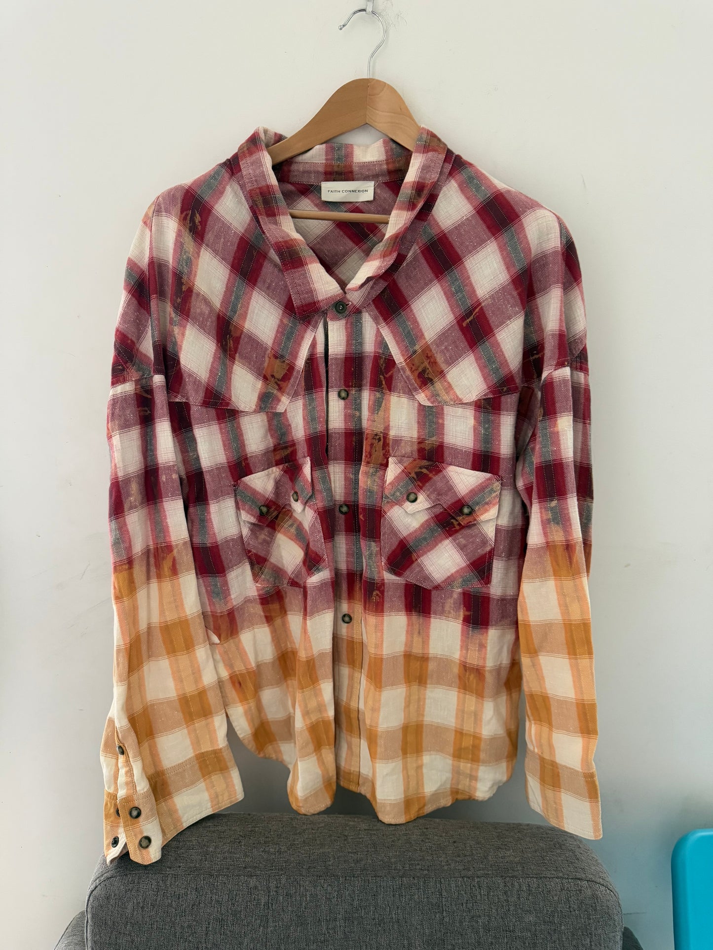 Faith connexion bleached plaid shirt