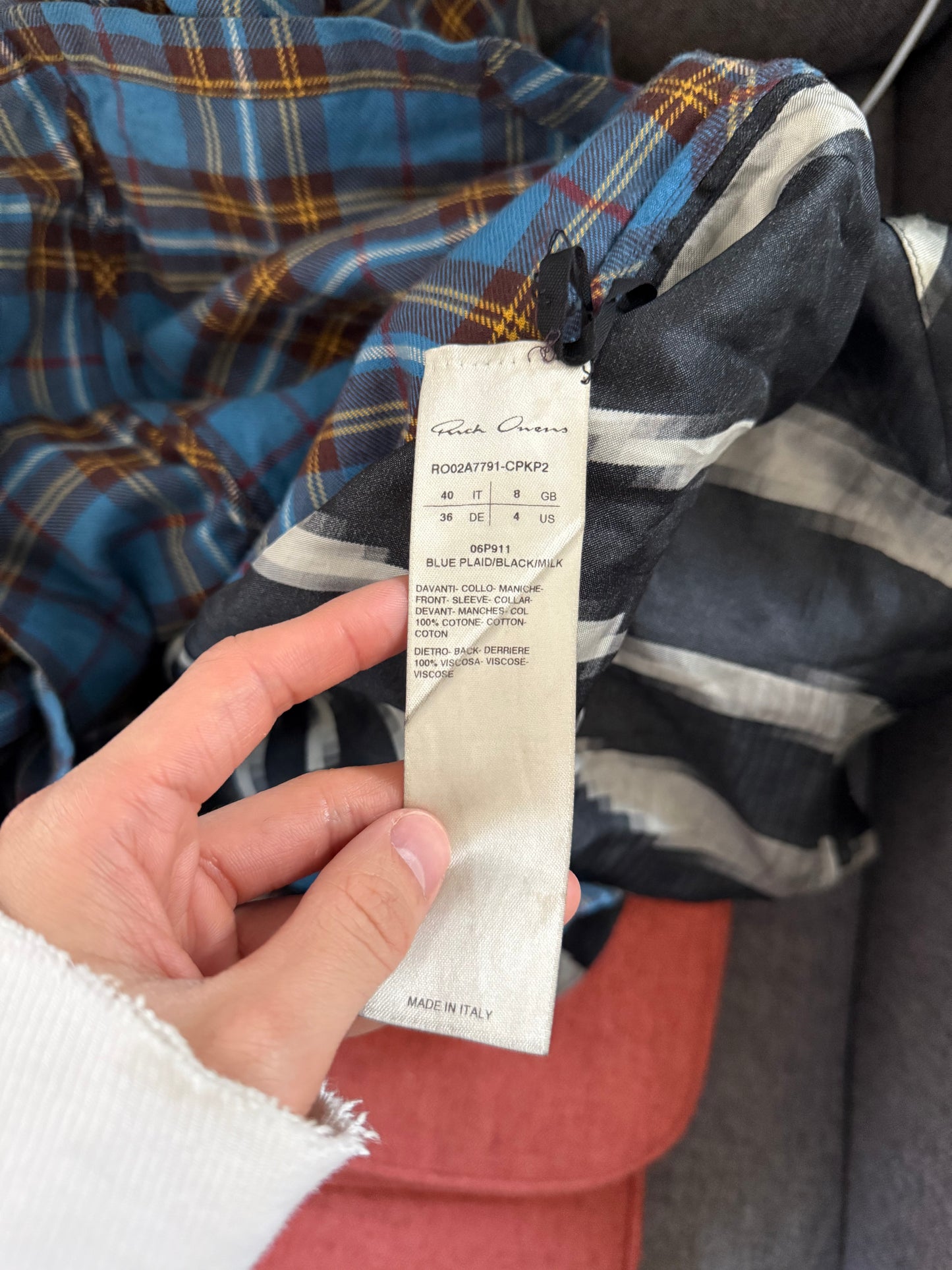 Rick Owens AW21 gethsemane hybrid blue plaid shirt