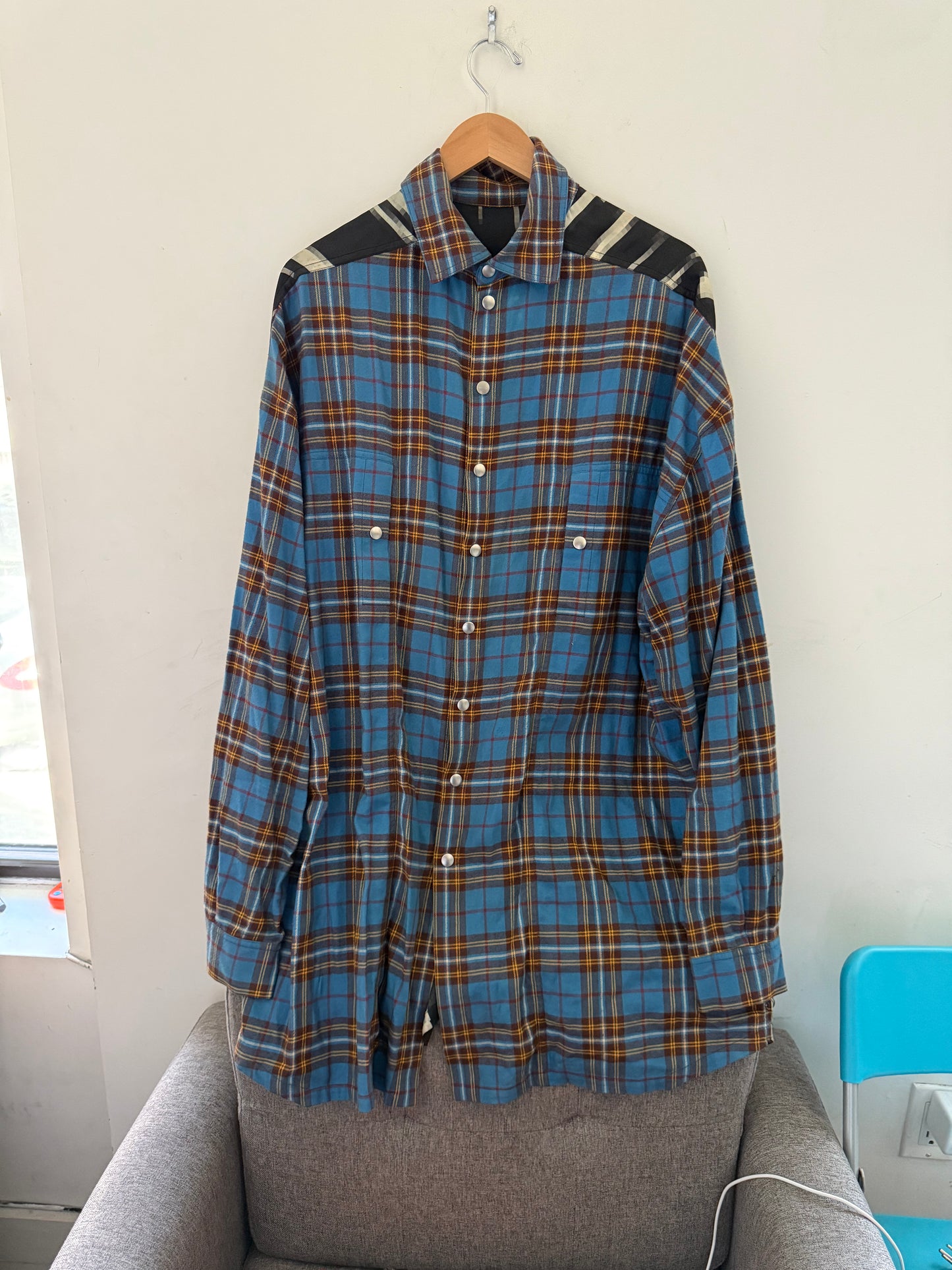 Rick Owens AW21 gethsemane hybrid blue plaid shirt