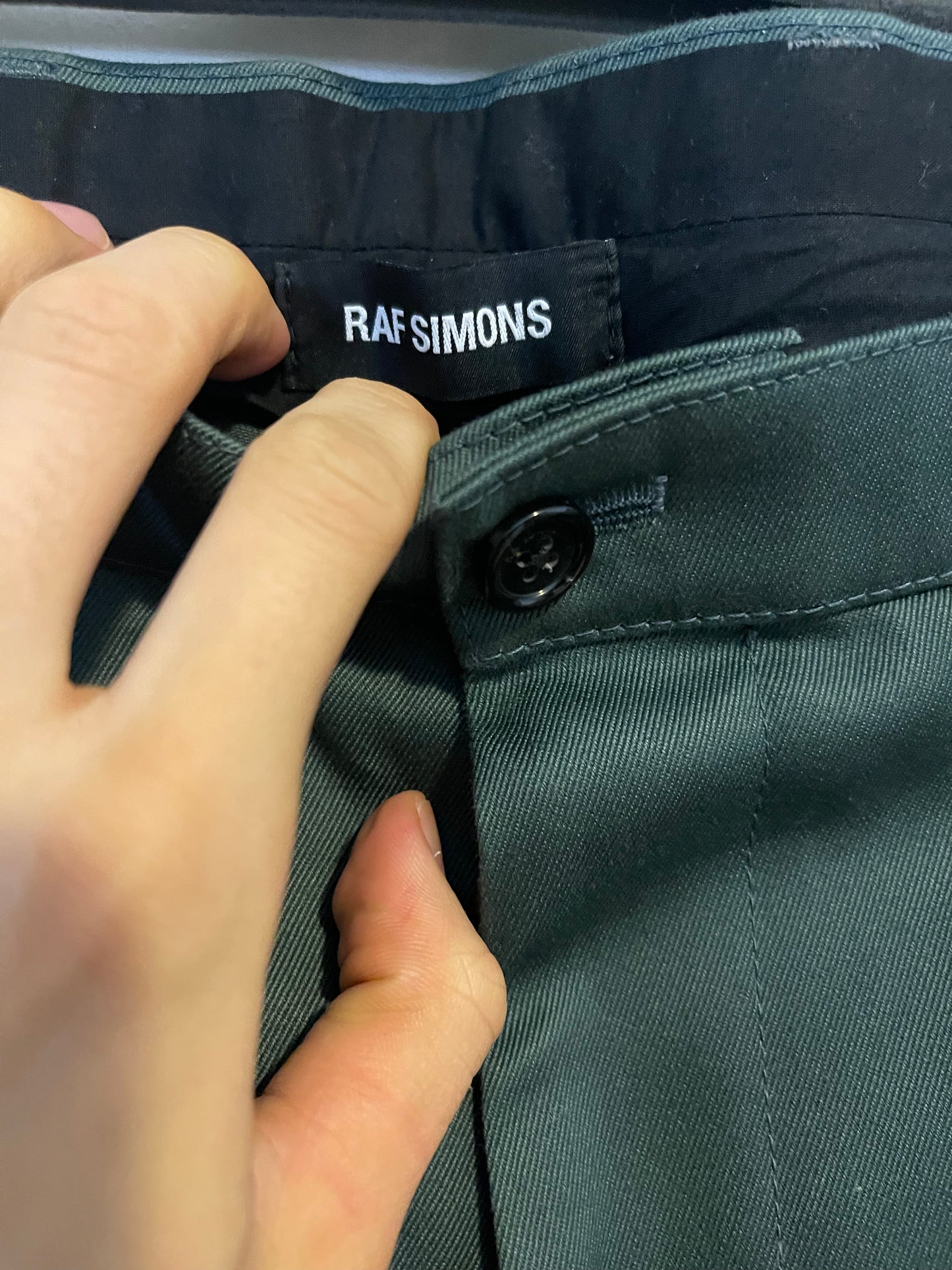 Raf Simons wide chino with tape I love you pants