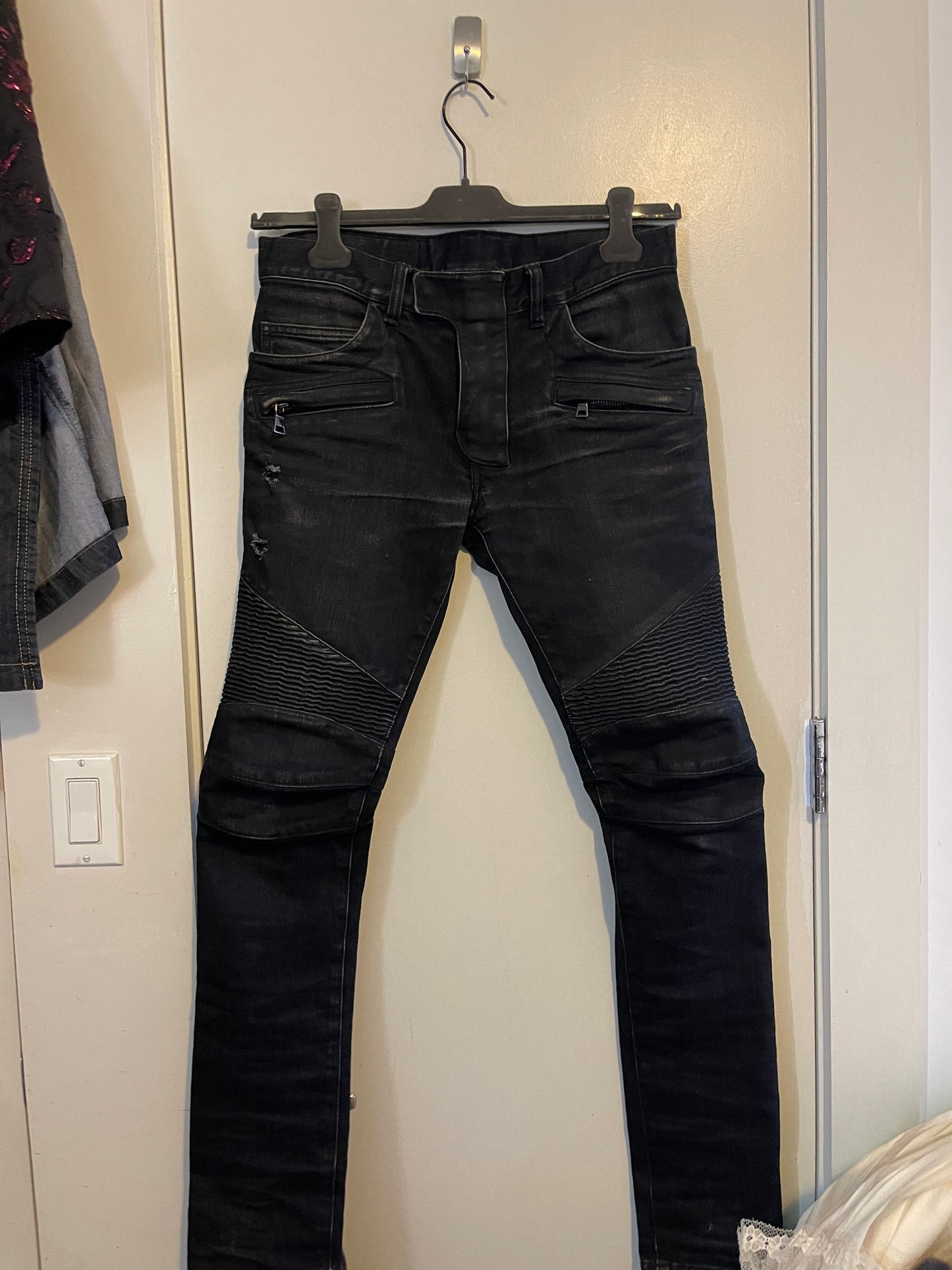Balmain moto denim pants