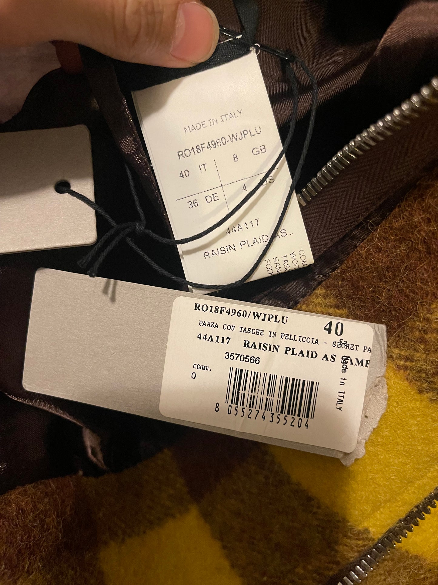 Rick Owens FW18 Sisyphus raisin plaid secret parka