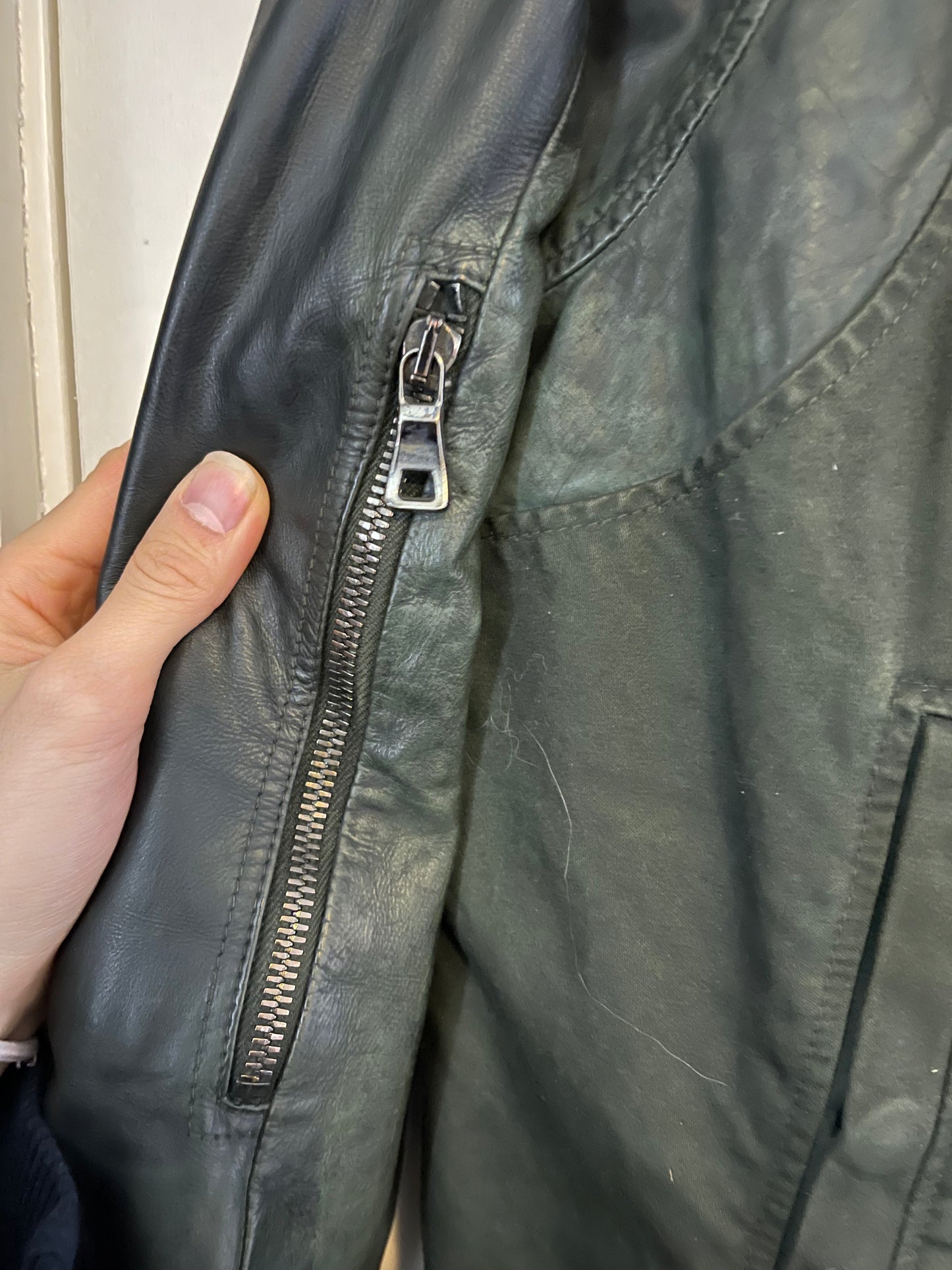 Balmain SS11 green leather wool switching teddy jacket
