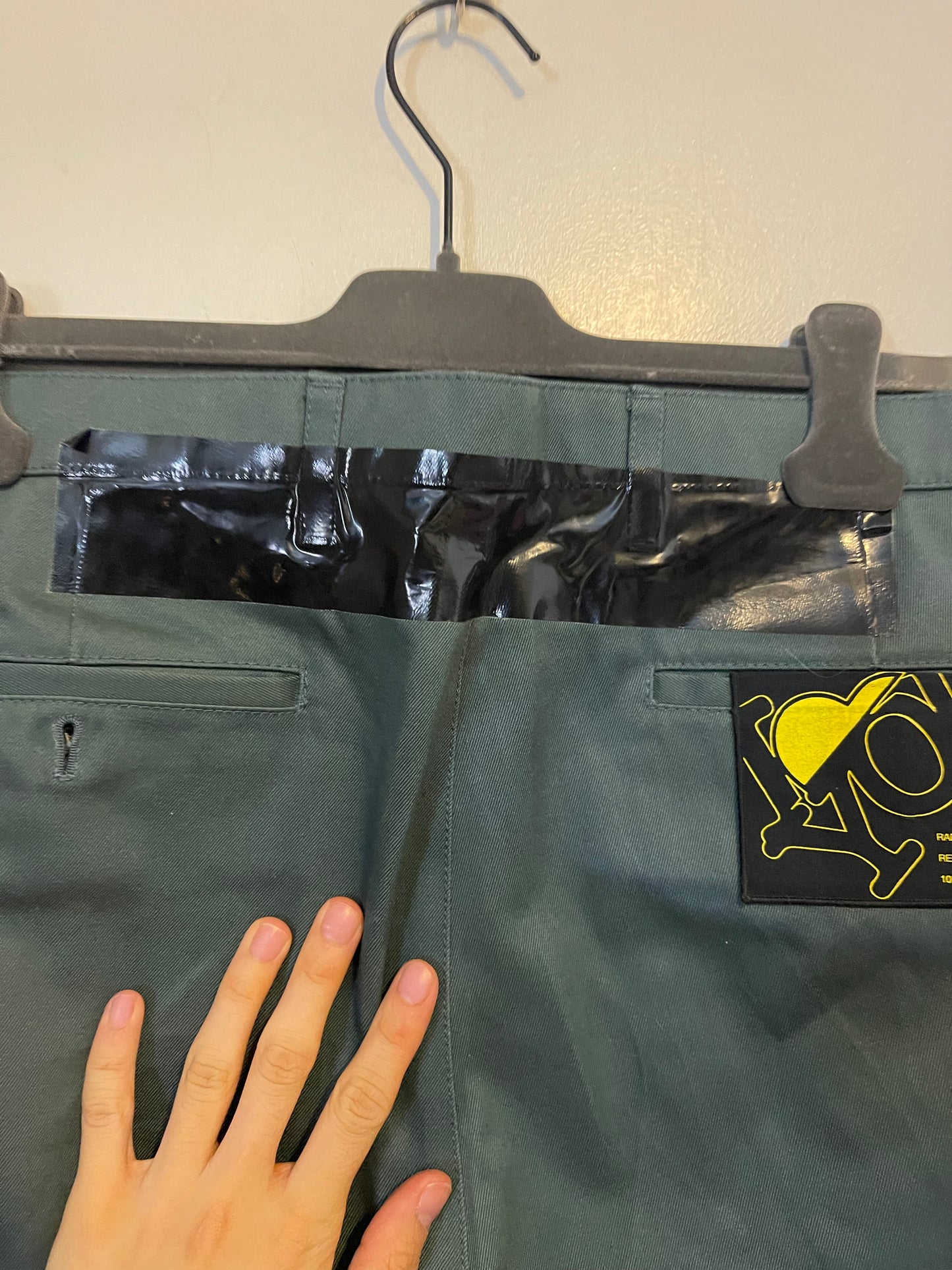 Raf Simons wide chino with tape I love you pants