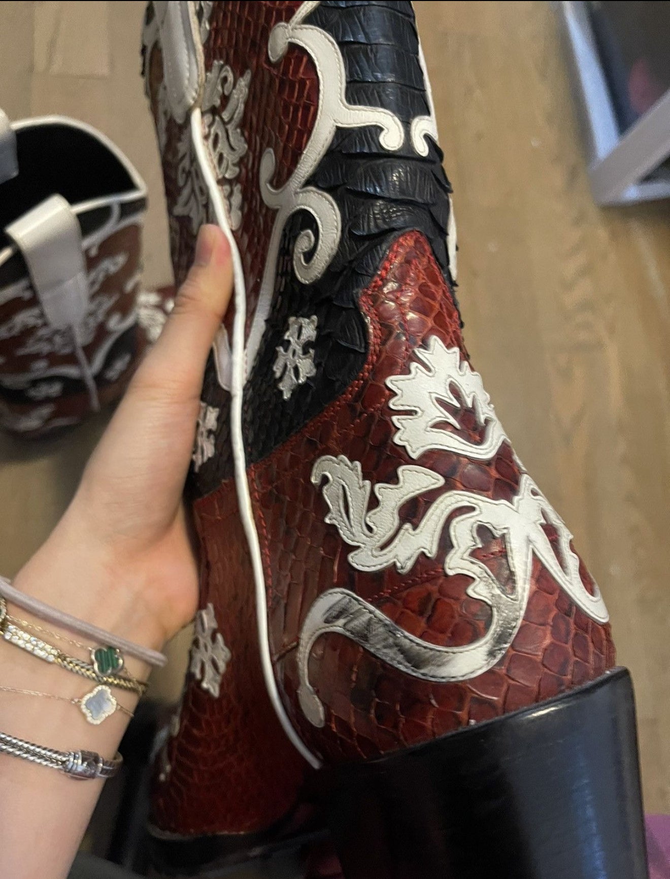 Gucci python SS00 red and white cowboy boots