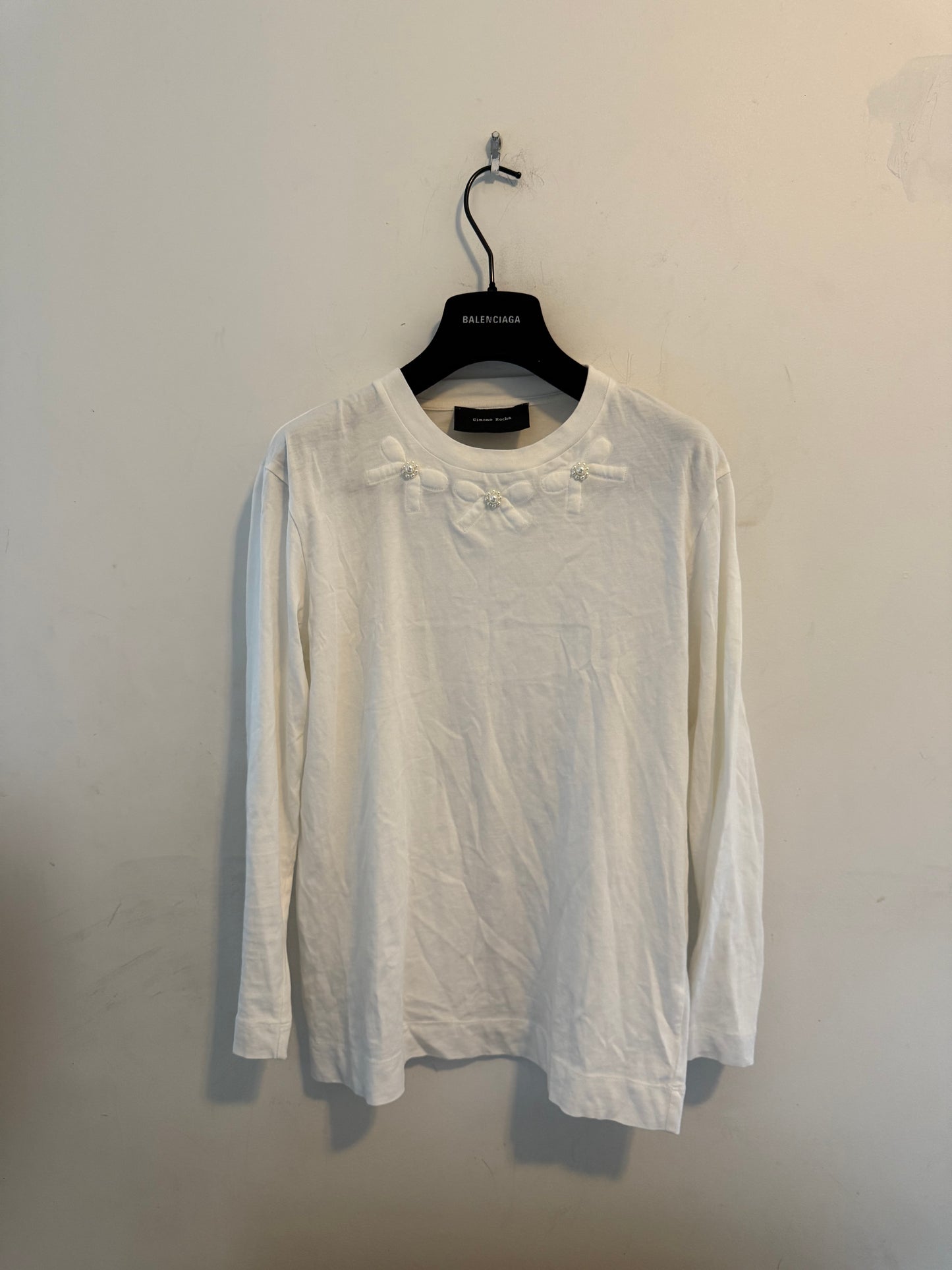 Simone Roche pearl bow long sleeve shirt