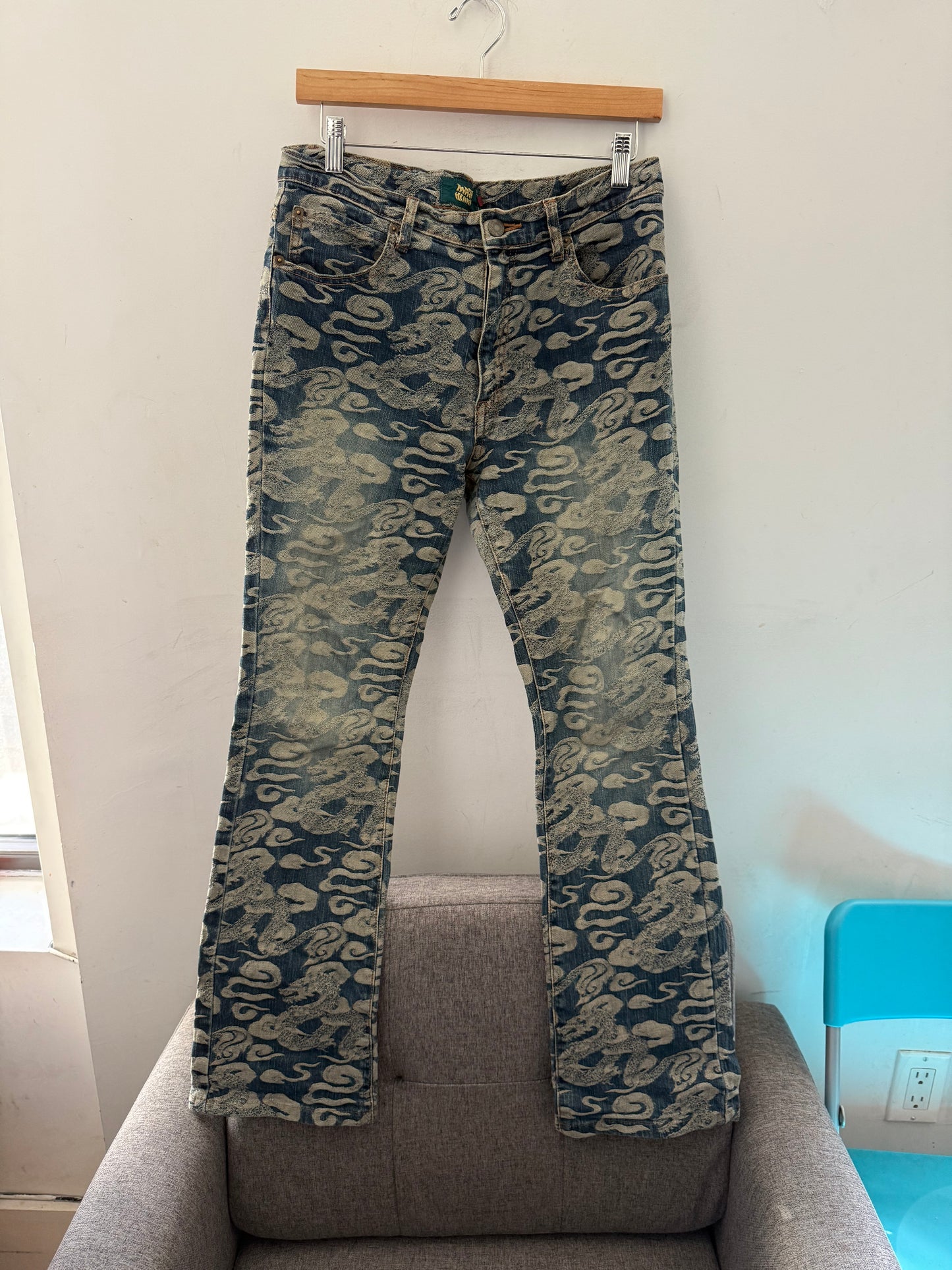 jacquard print all over denim pants
