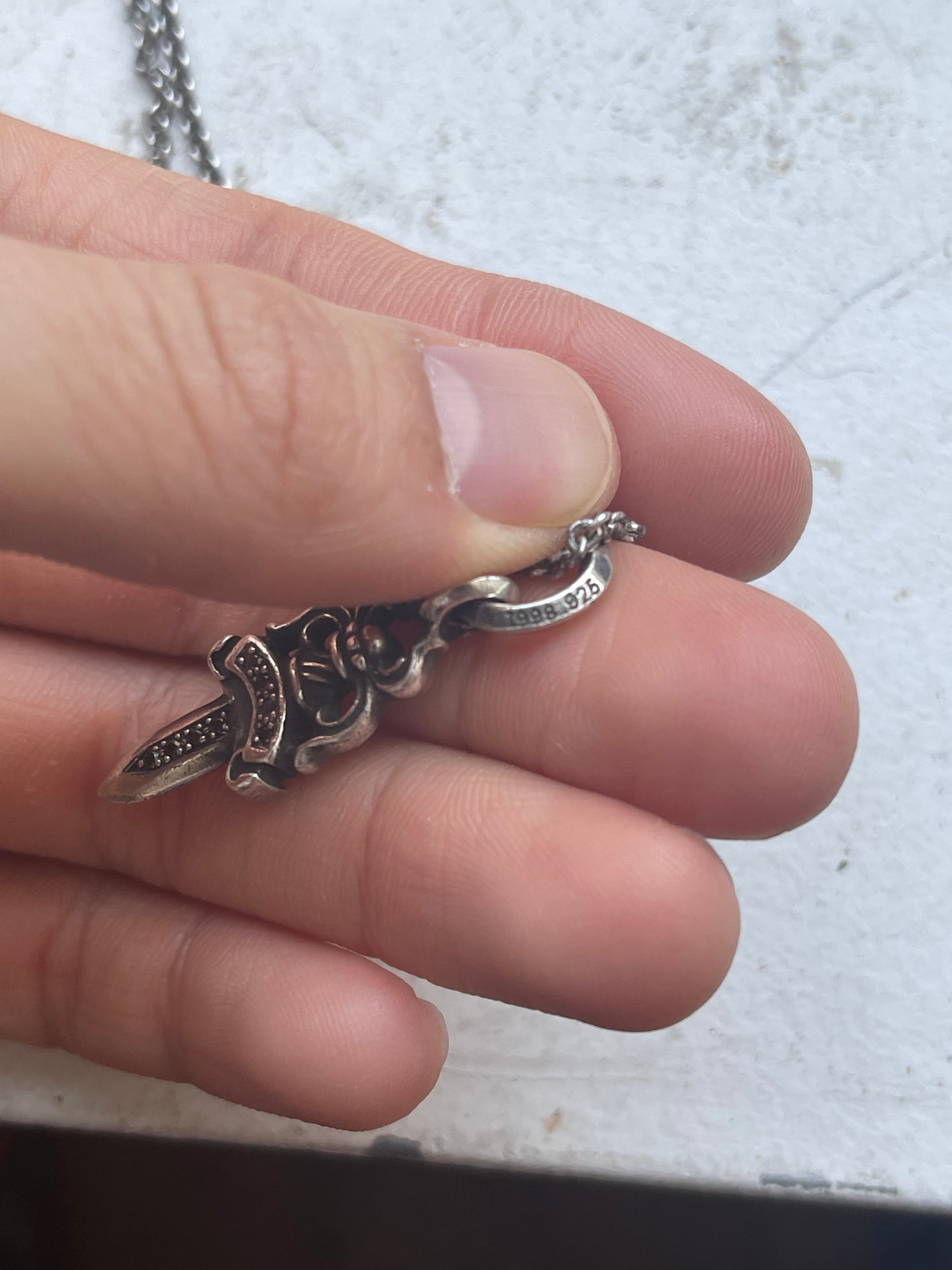 Chrome hearts black diamond dagger necklace