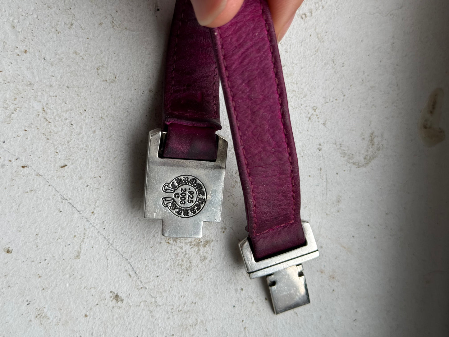 Chrome hearts buckle leather bracelet pink